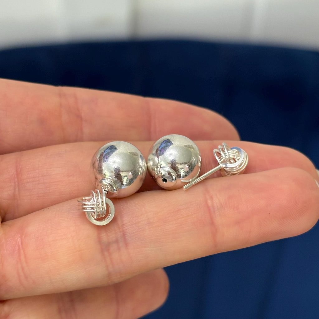 Sterling Silver Love Knot Front and Ball Back Post Earrings