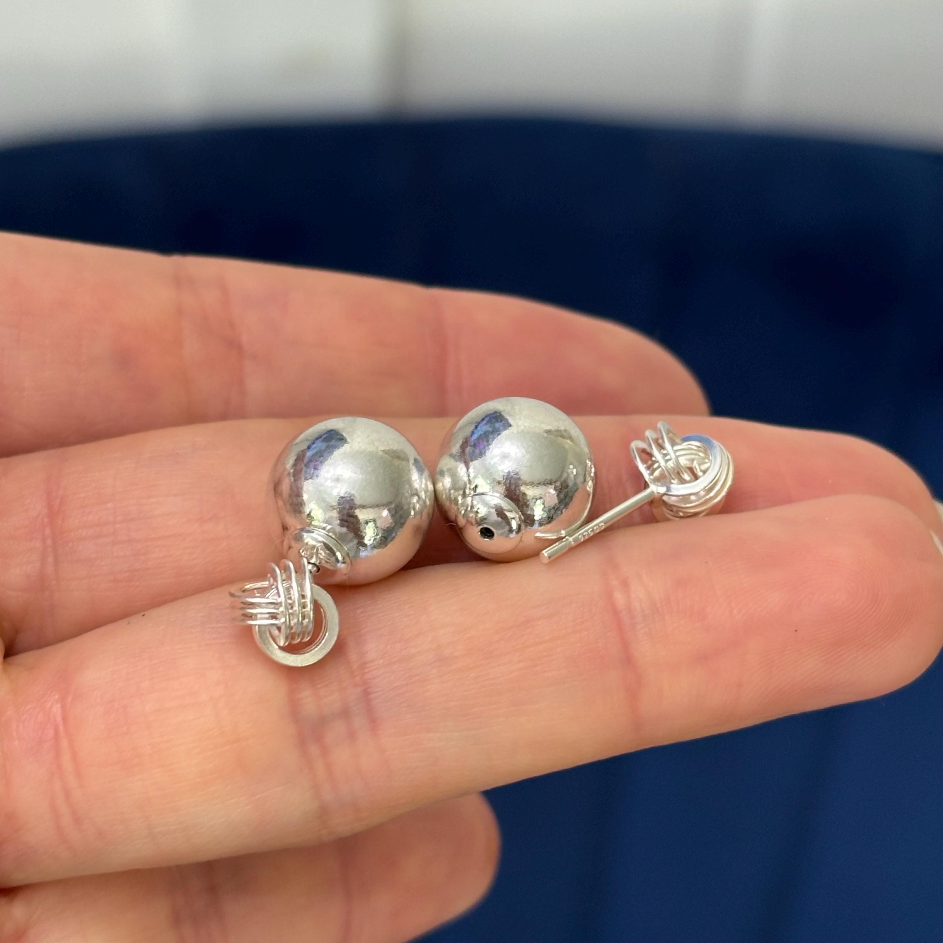 Sterling Silver Love Knot Front and Ball Back Post Earrings