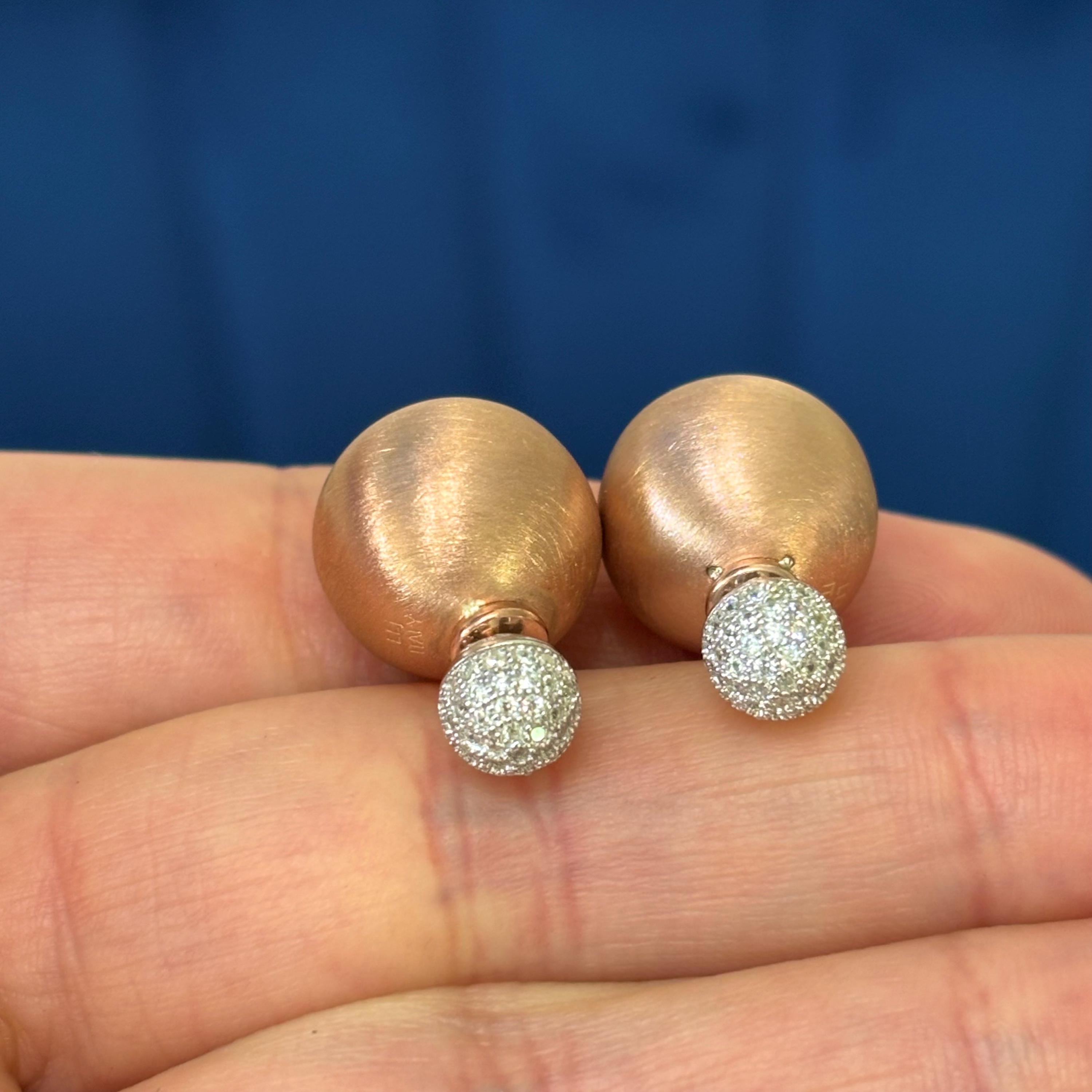 Sterling Silver Rose-tone CZ Front Back Ball Post Earrings