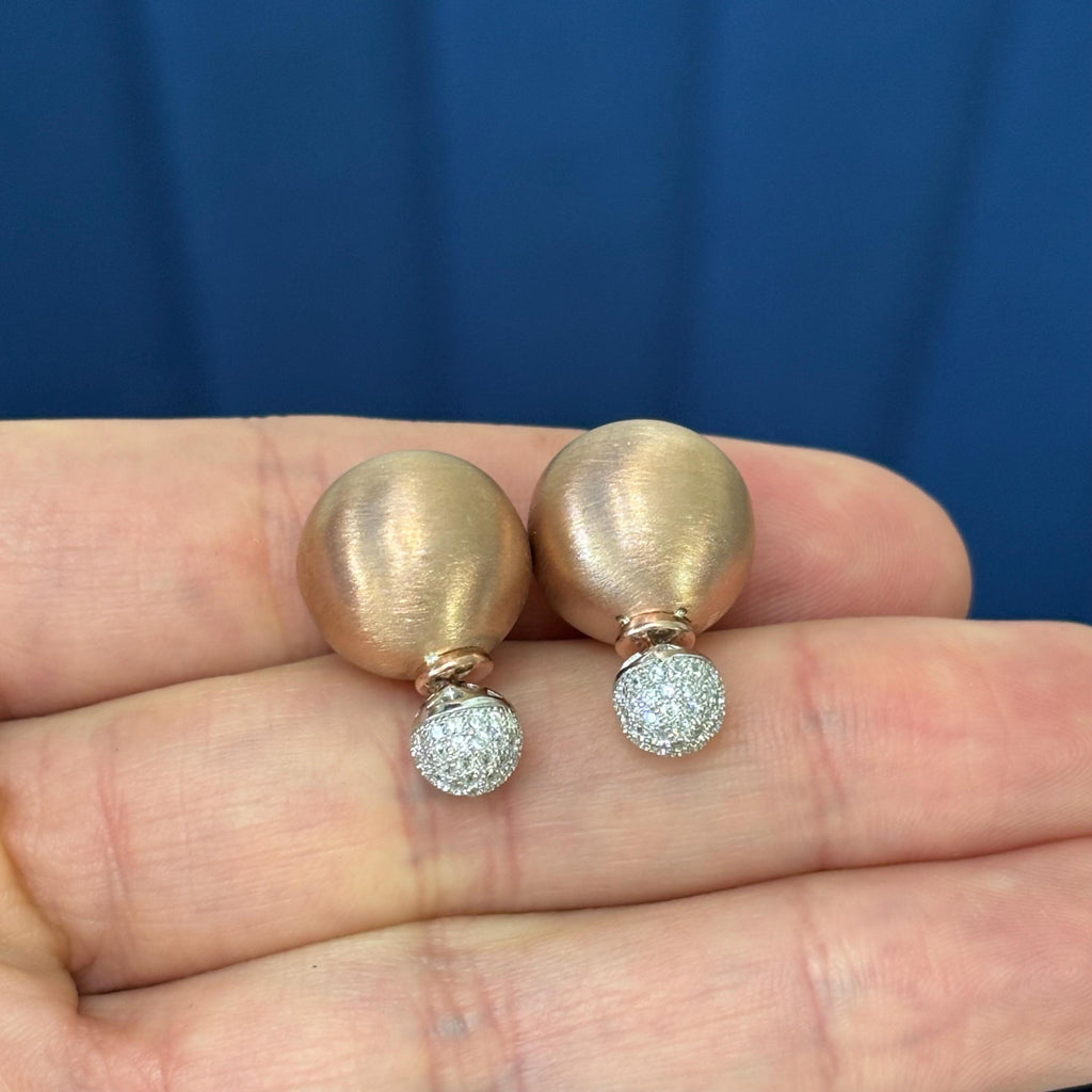 Sterling Silver Rose-tone CZ Front Back Ball Post Earrings