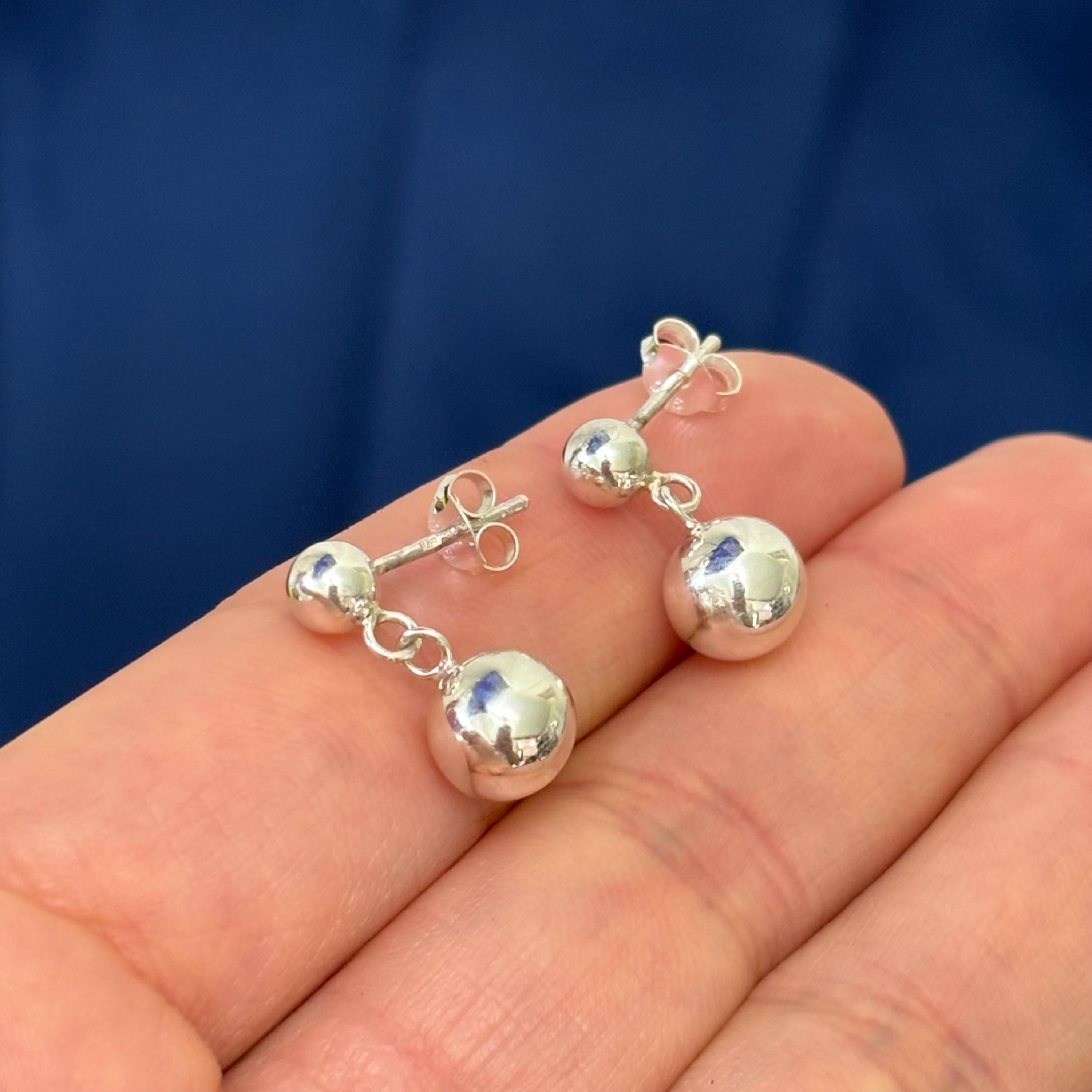 Sterling Silver Dangle Ball Post Earrings 8mm