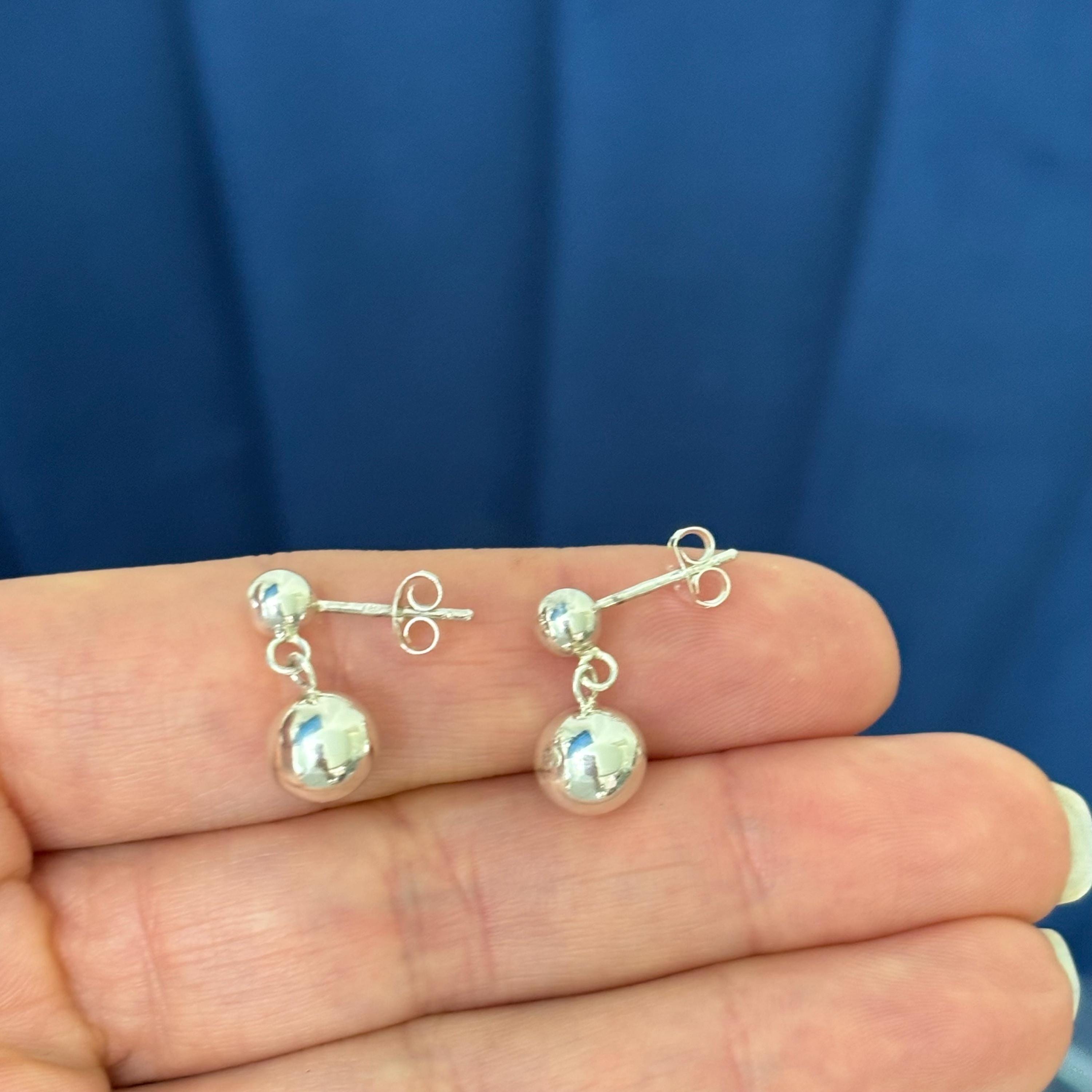 Sterling Silver Dangle Ball Post Earrings 8mm