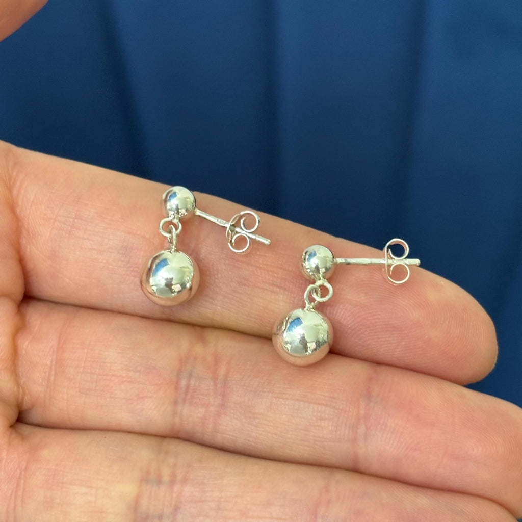 Sterling Silver Dangle Ball Post Earrings 8mm
