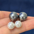 Sterling Silver Grey and White Imitation Shell Pearl Front Back Post Earrings