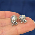 Sterling Silver Antiqued and Polished Dragonfly Front Back Ball Post Earrings