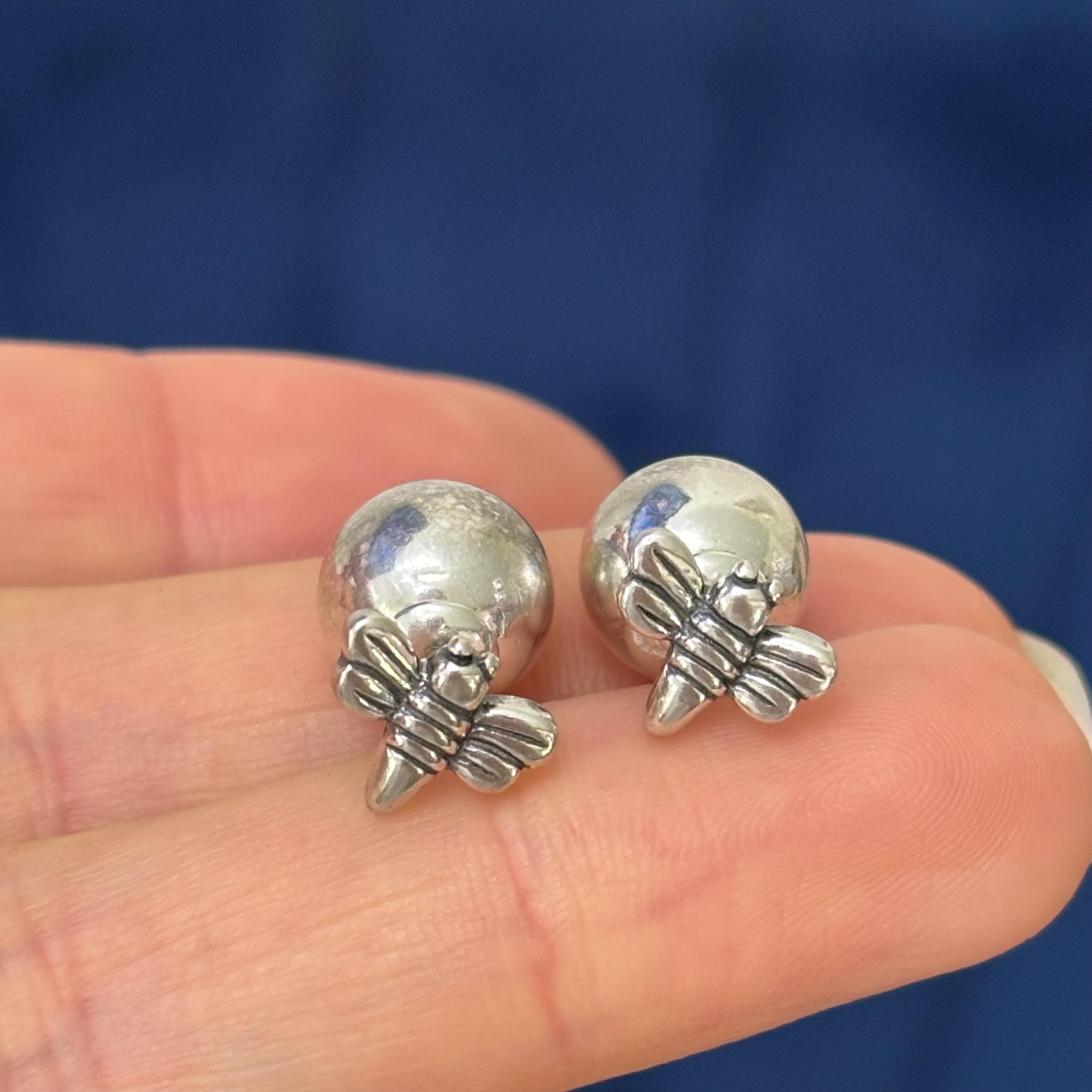 Sterling Silver Antiqued and Polished Dragonfly Front Back Ball Post Earrings