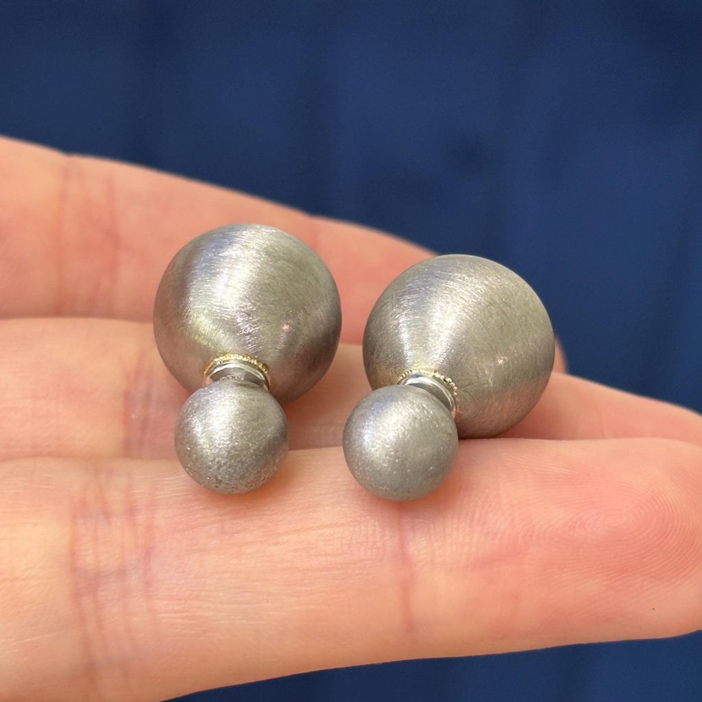 Sterling Silver Satin Front Back Ball Post Earrings