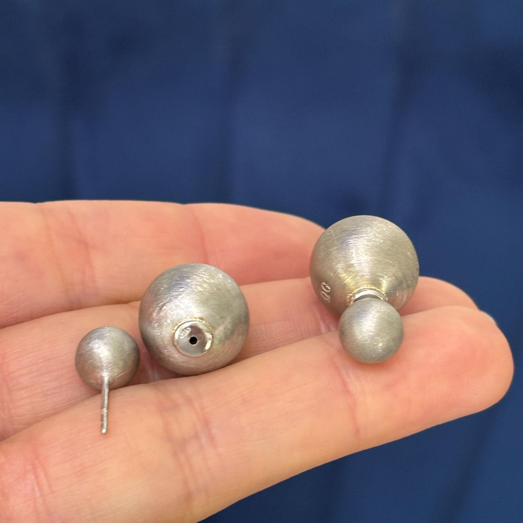 Sterling Silver Satin Front Back Ball Post Earrings