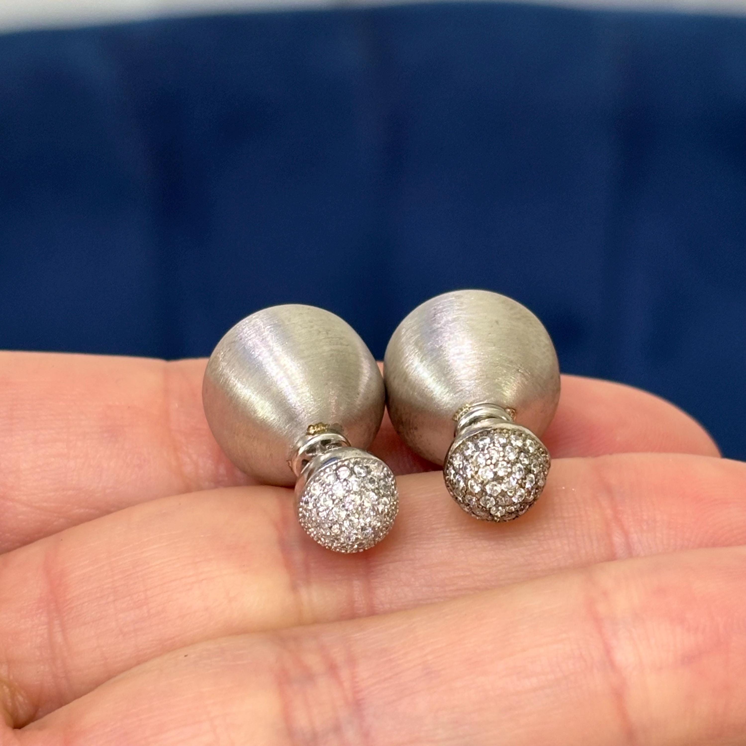 Sterling Silver CZ Front Back Ball Post Earrings