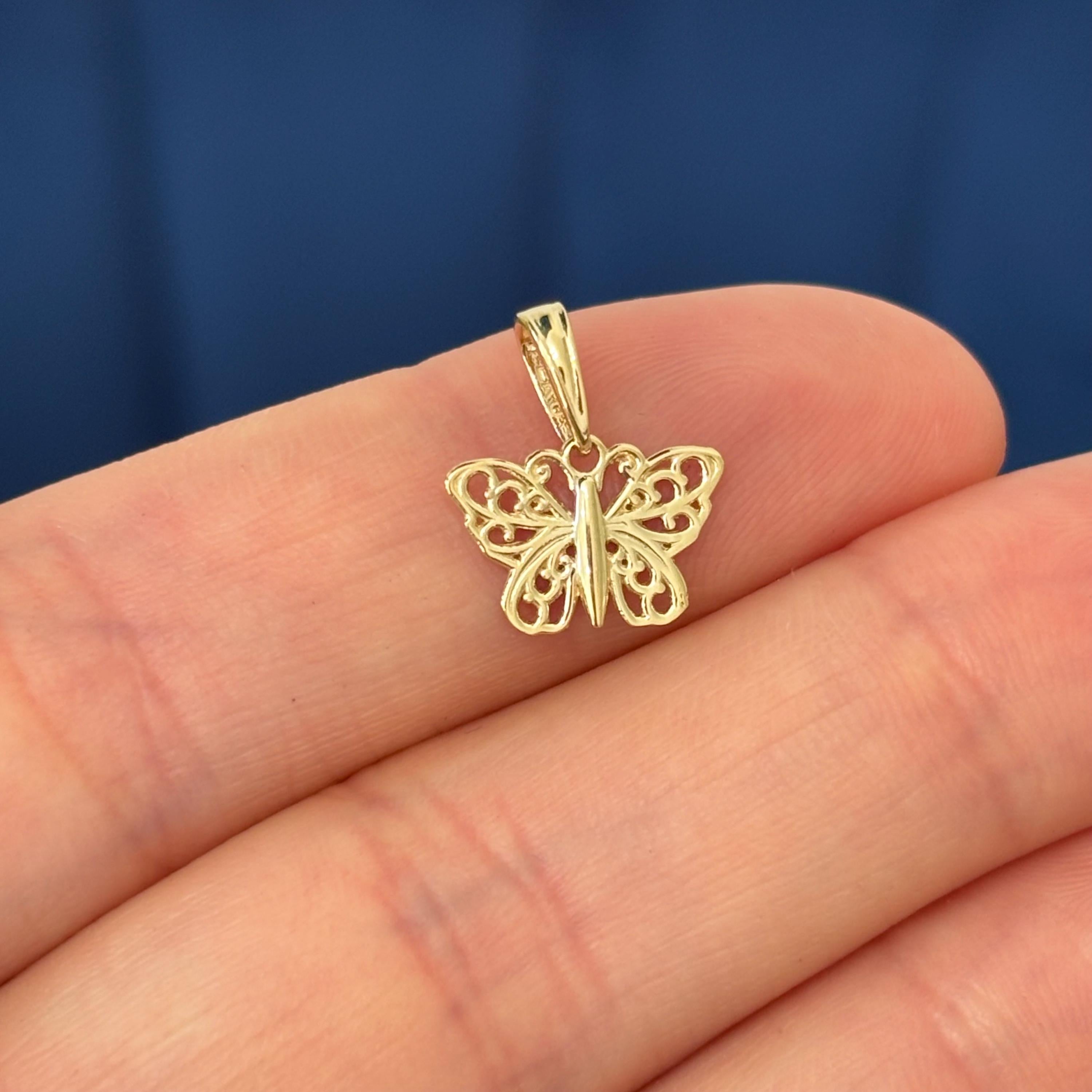14K Gold Filigree Butterfly Charm Pendant
