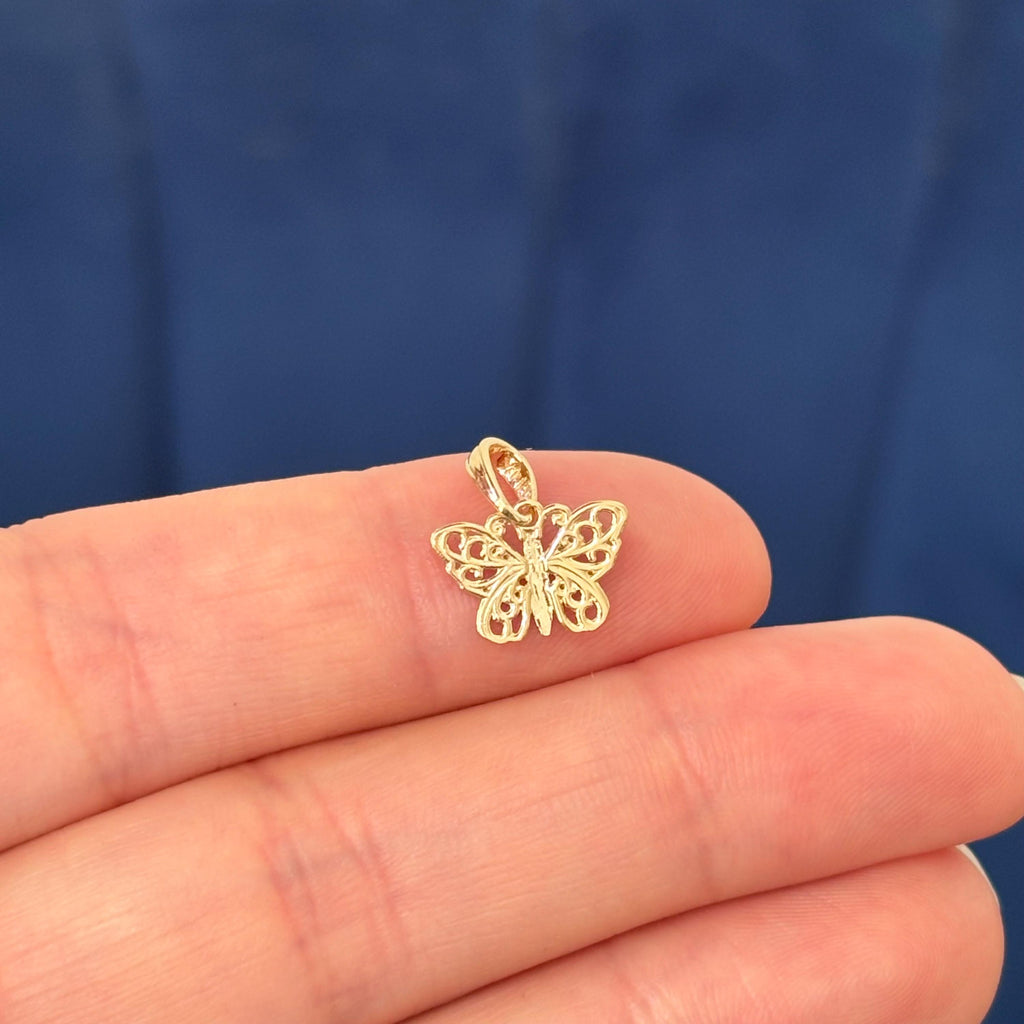 14K Gold Filigree Butterfly Charm Pendant
