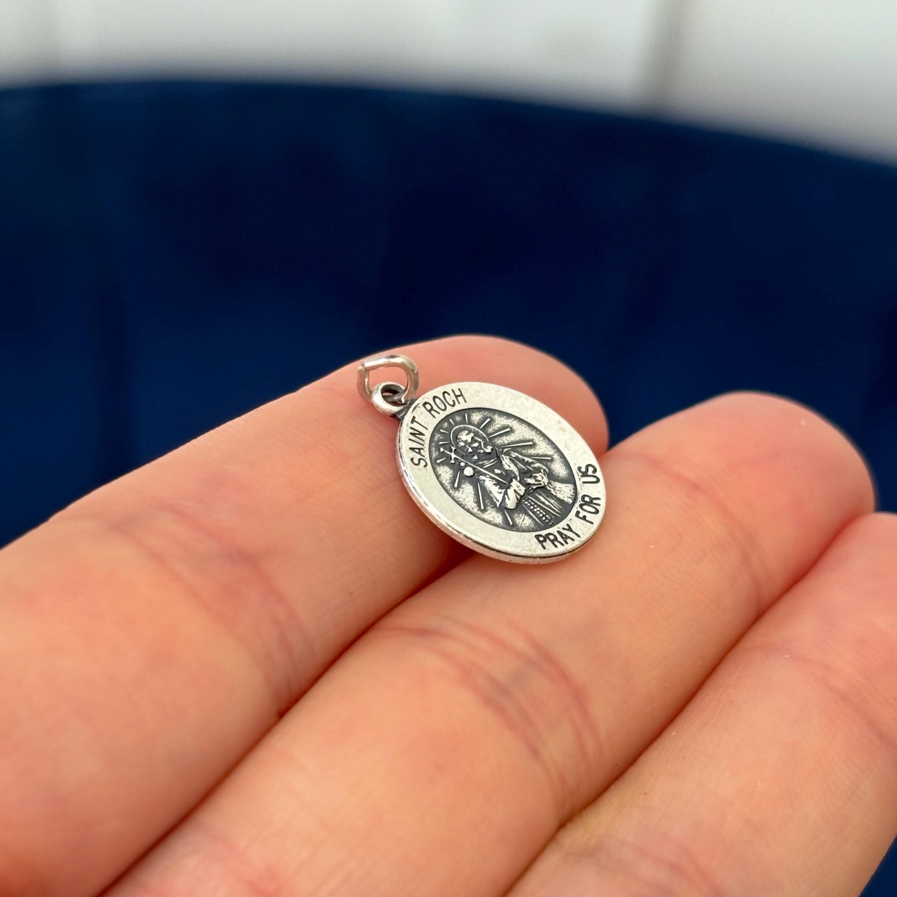 Sterling Silver Antiqued St Roch Round Medal Pendant
