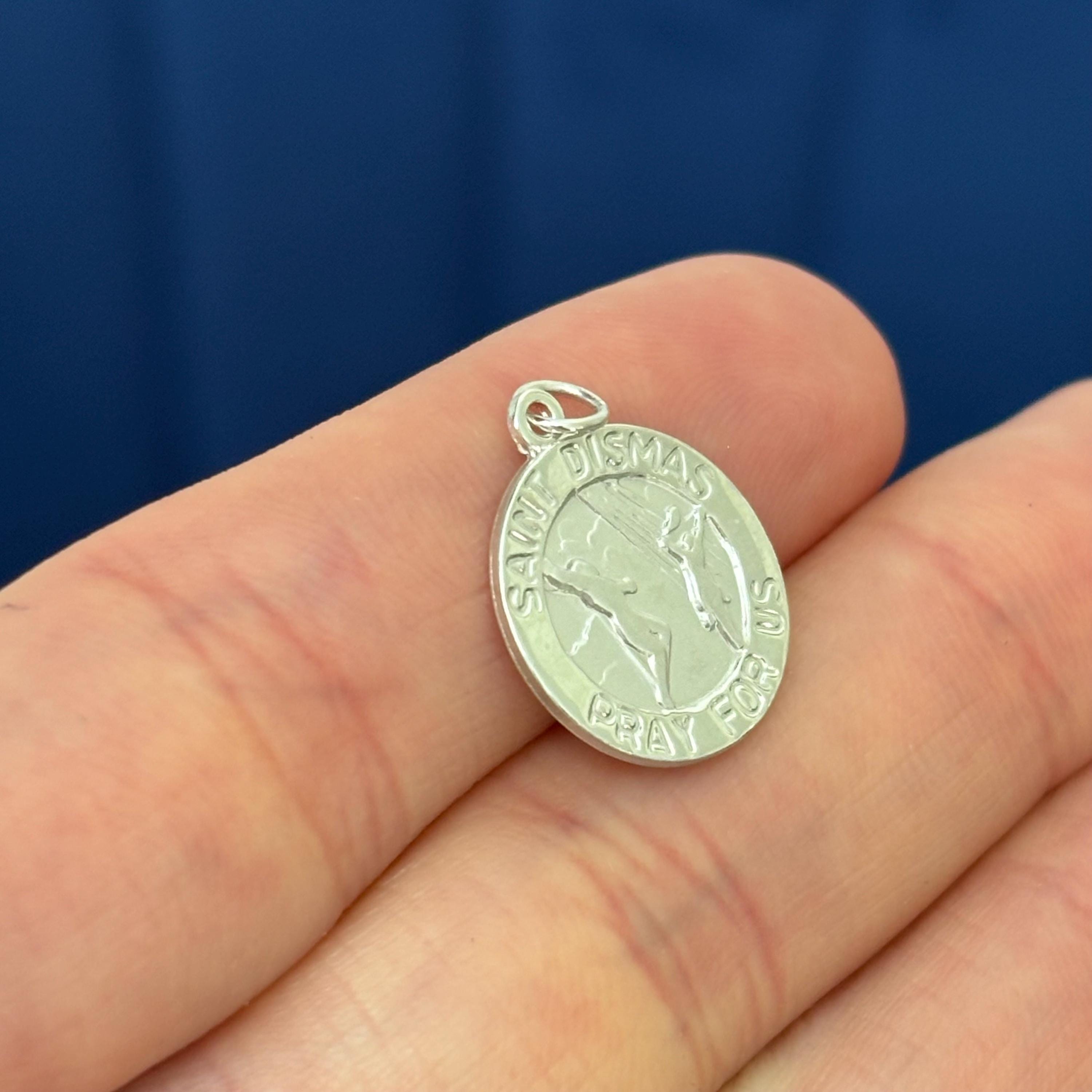 Sterling Silver Antiqued St Dismas Round Medal Pendant