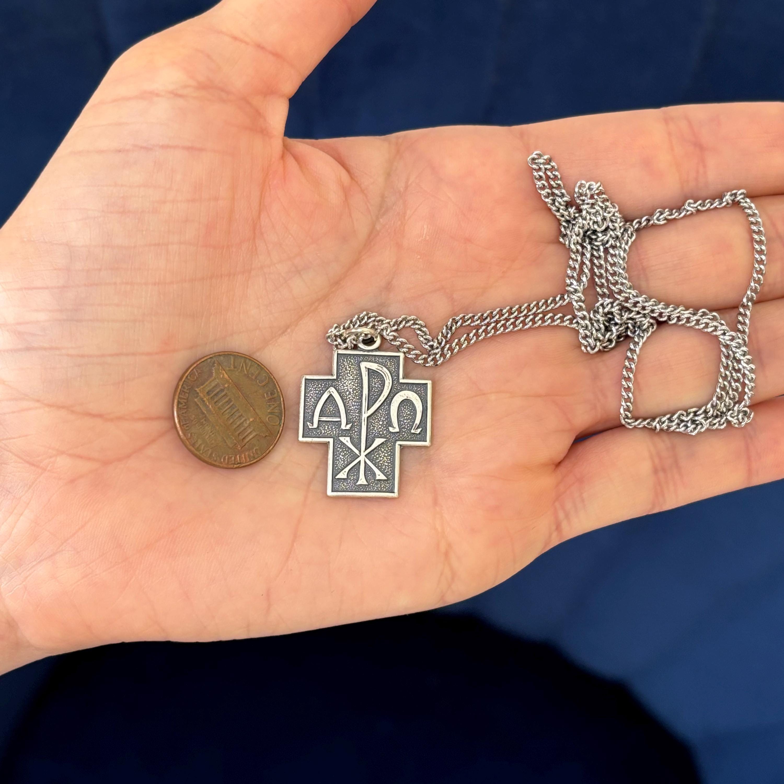Sterling Silver Alpha Omega Chi Rho Cross Pendant Necklace