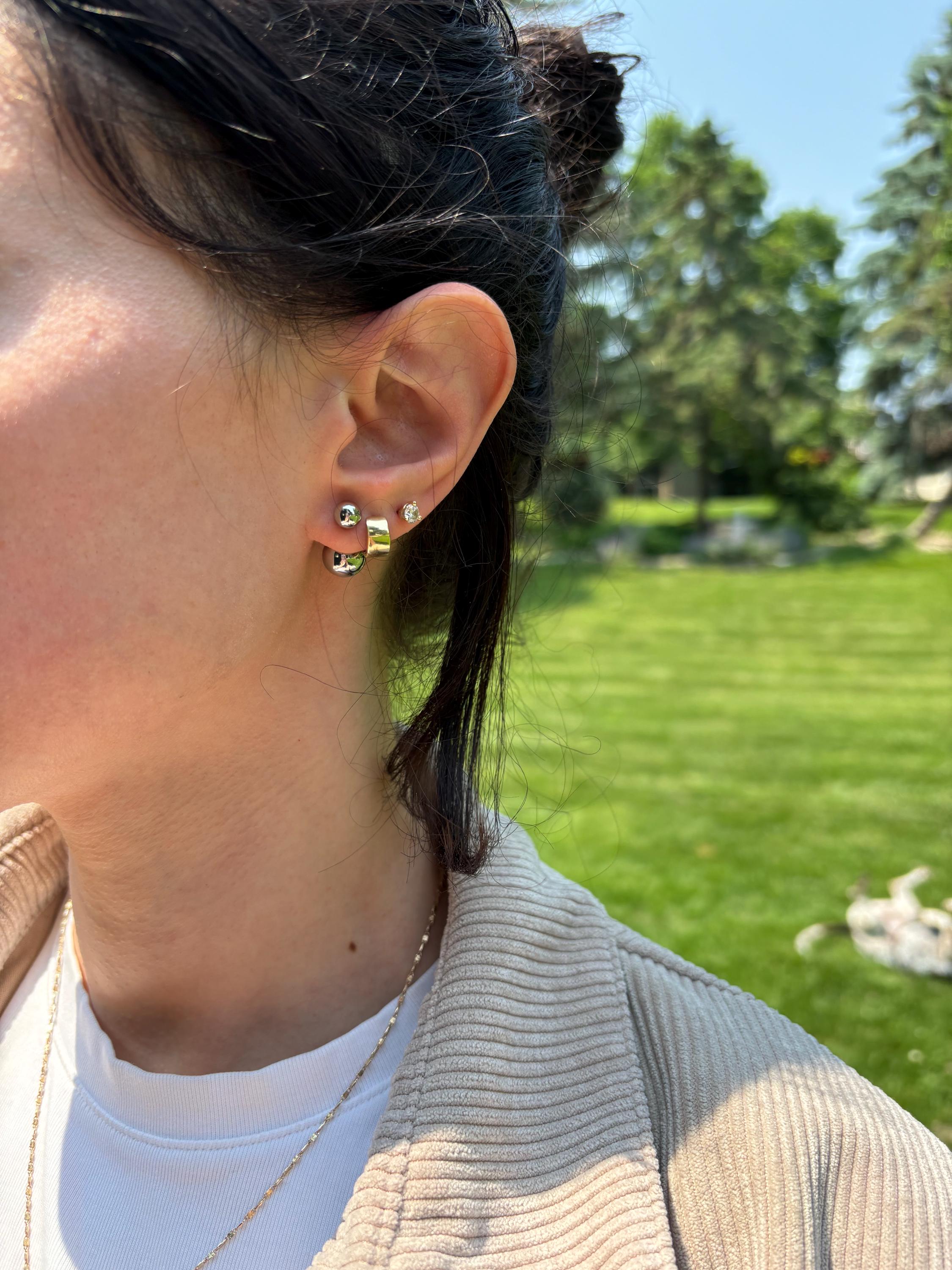 Stainless Steel Polished Reversible Ball Post Earrings