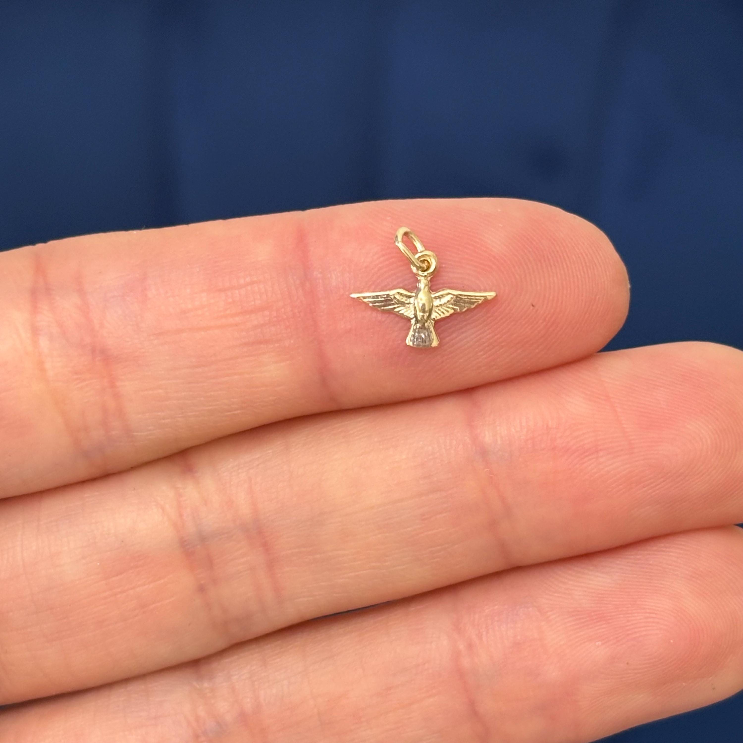 14k Yellow Gold Textured Dove Charm Pendant