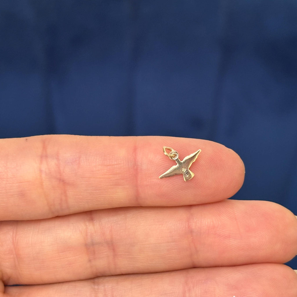14k Yellow Gold Textured Dove Charm Pendant