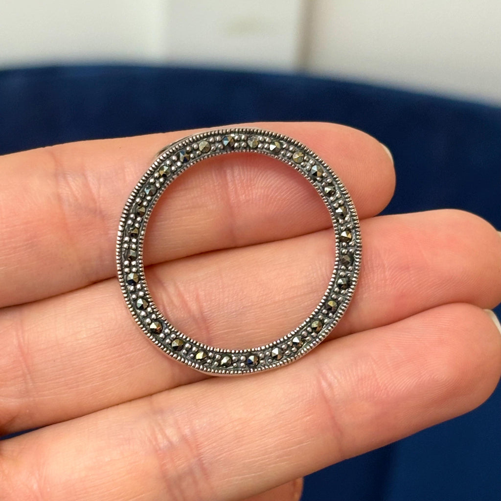 Sterling Silver Antiqued Marcasite Open Circle Slide