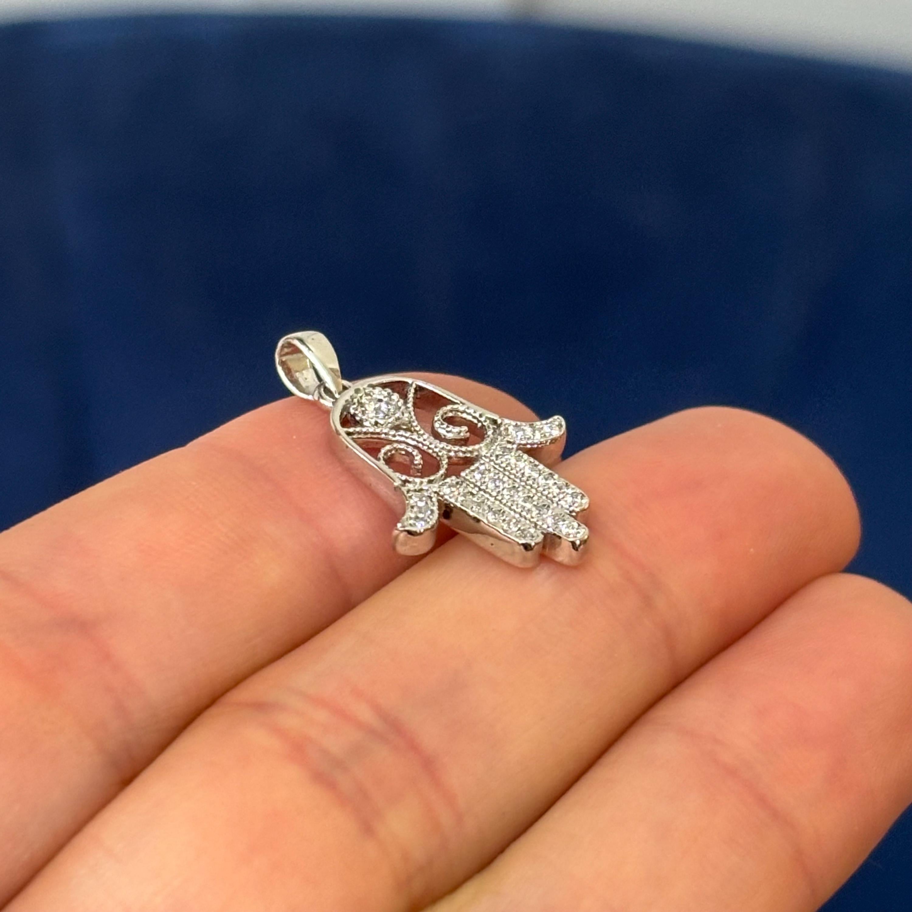 Sterling Silver Rhodium-plated CZ Chamseh Pendant