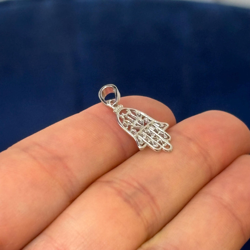 Sterling Silver Rhodium-plated Cut-Out filigree Hamsa Pendant