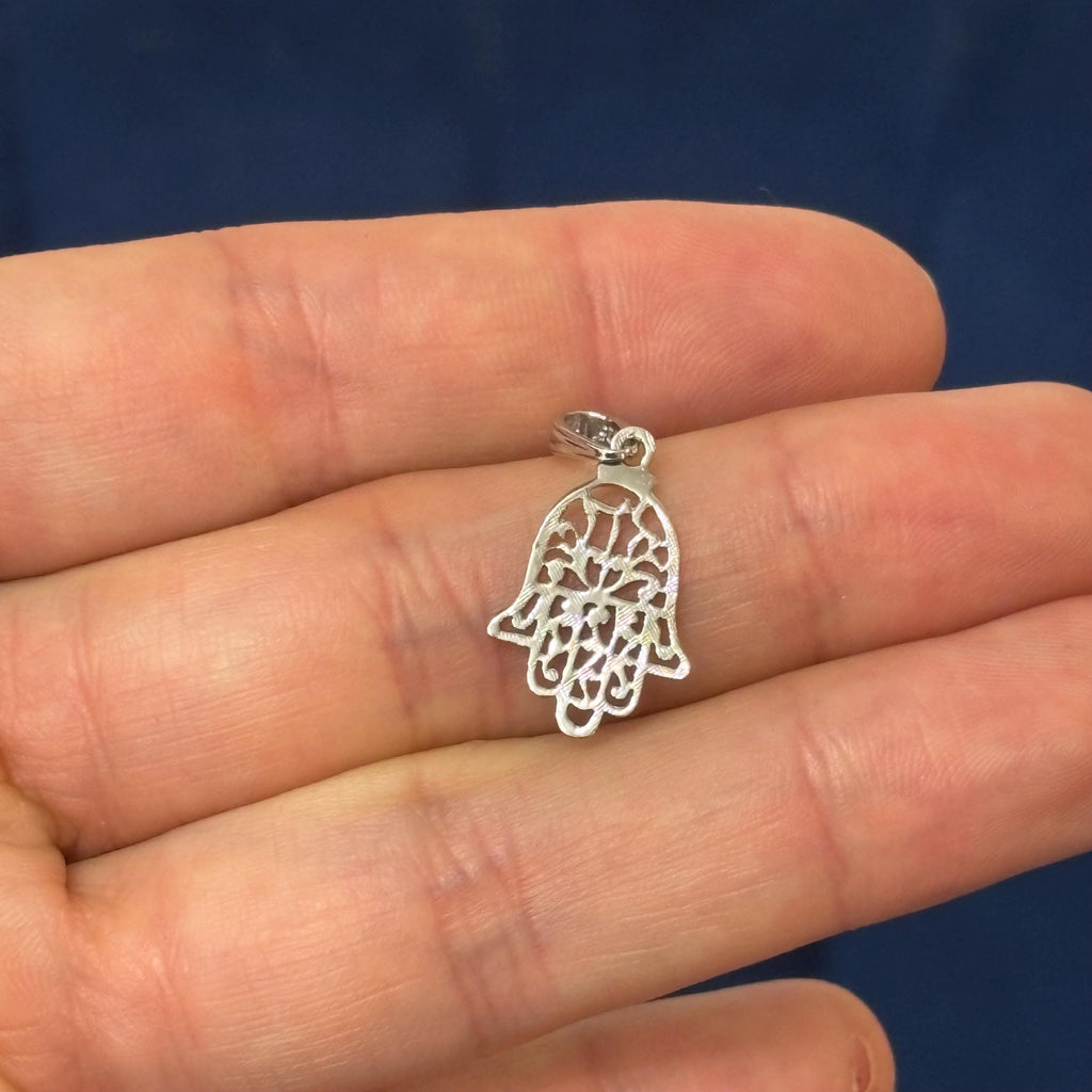 Sterling Silver Rhodium-plated Cut-Out filigree Hamsa Pendant