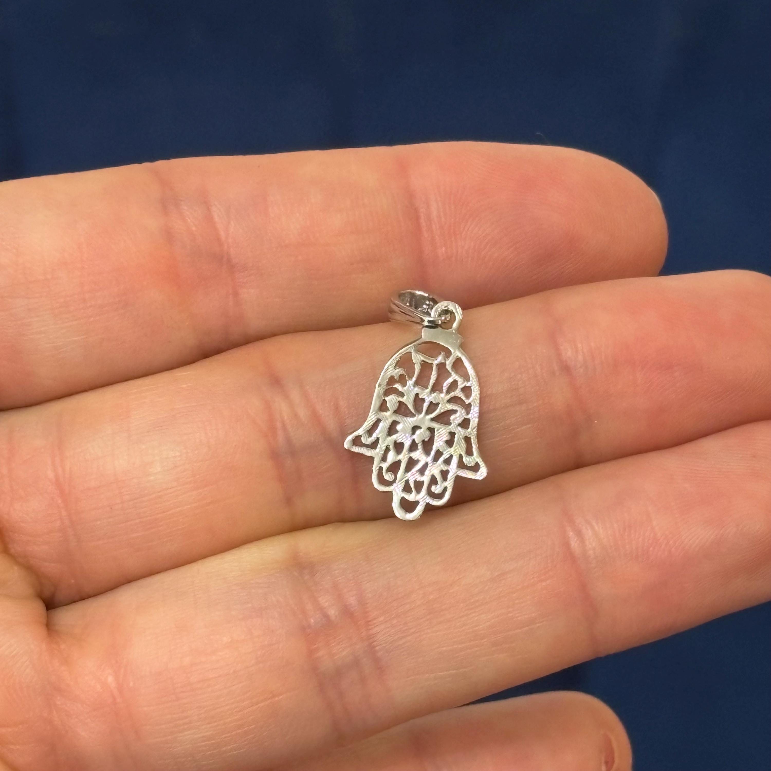 Sterling Silver Rhodium-plated Cut-Out filigree Hamsa Pendant