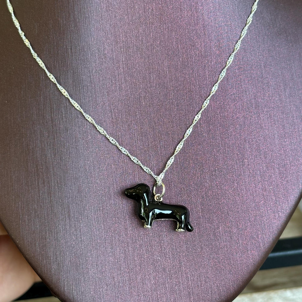 Sterling Silver Black Enamel Dachshund Charm Pendant