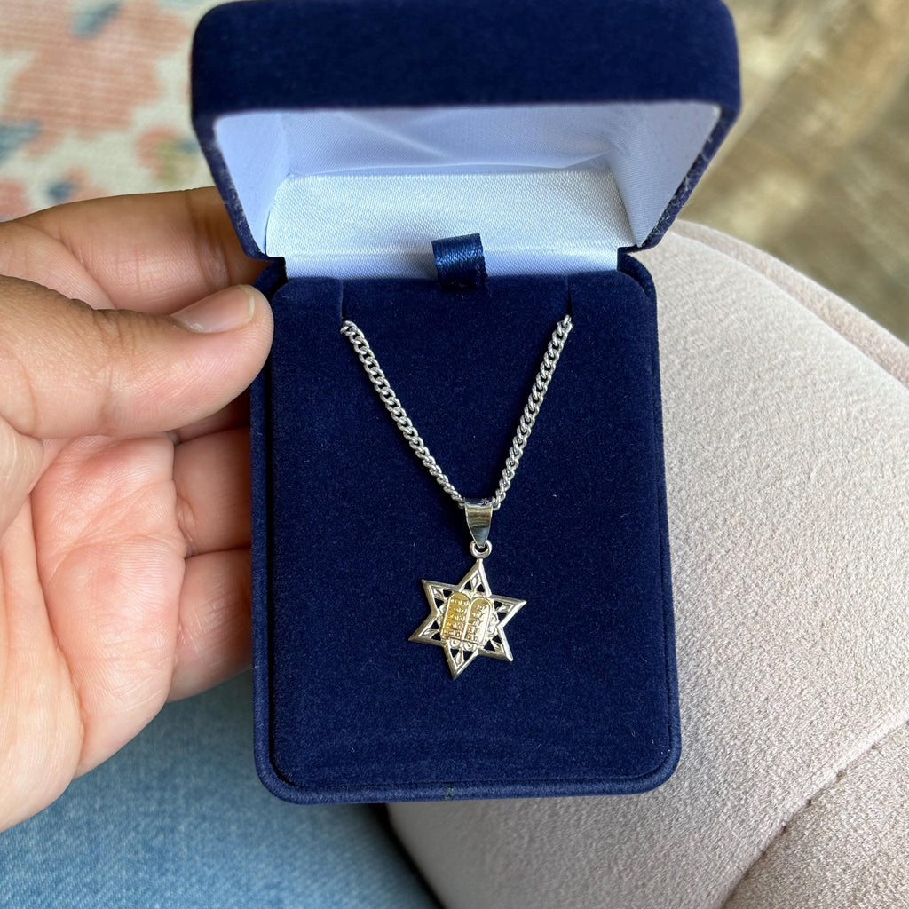 Sterling Silver and 14k Yellow Gold Star of David 14" Necklace
