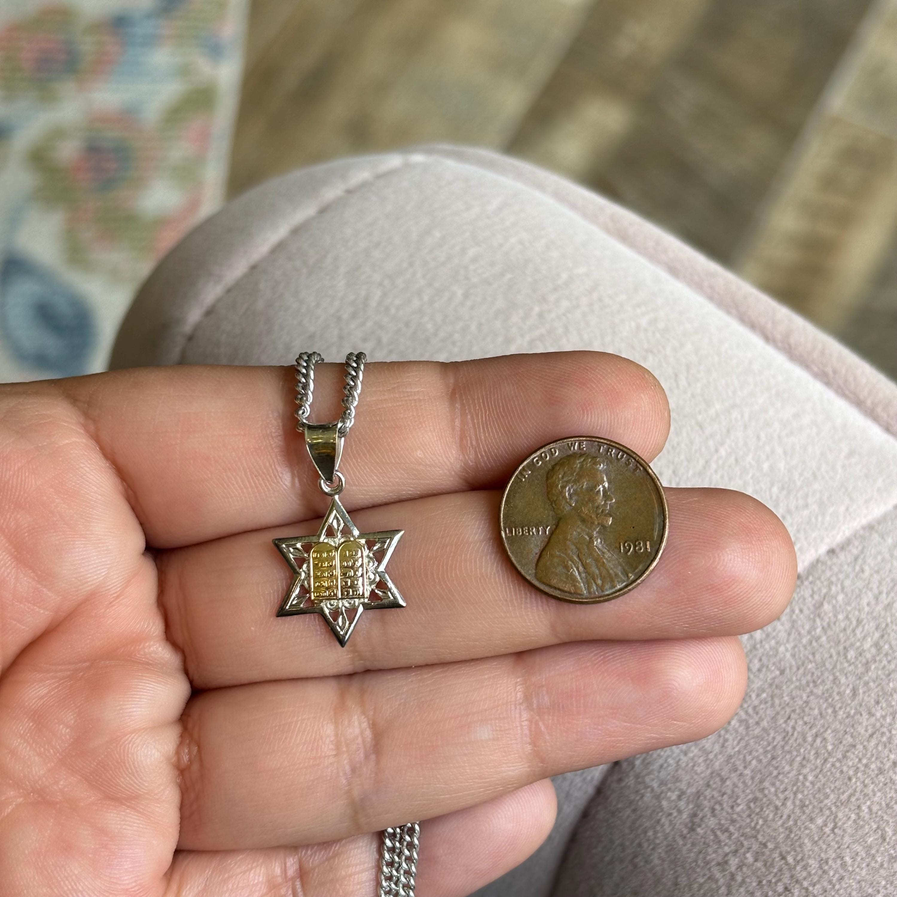 Sterling Silver and 14k Yellow Gold Star of David 14" Necklace