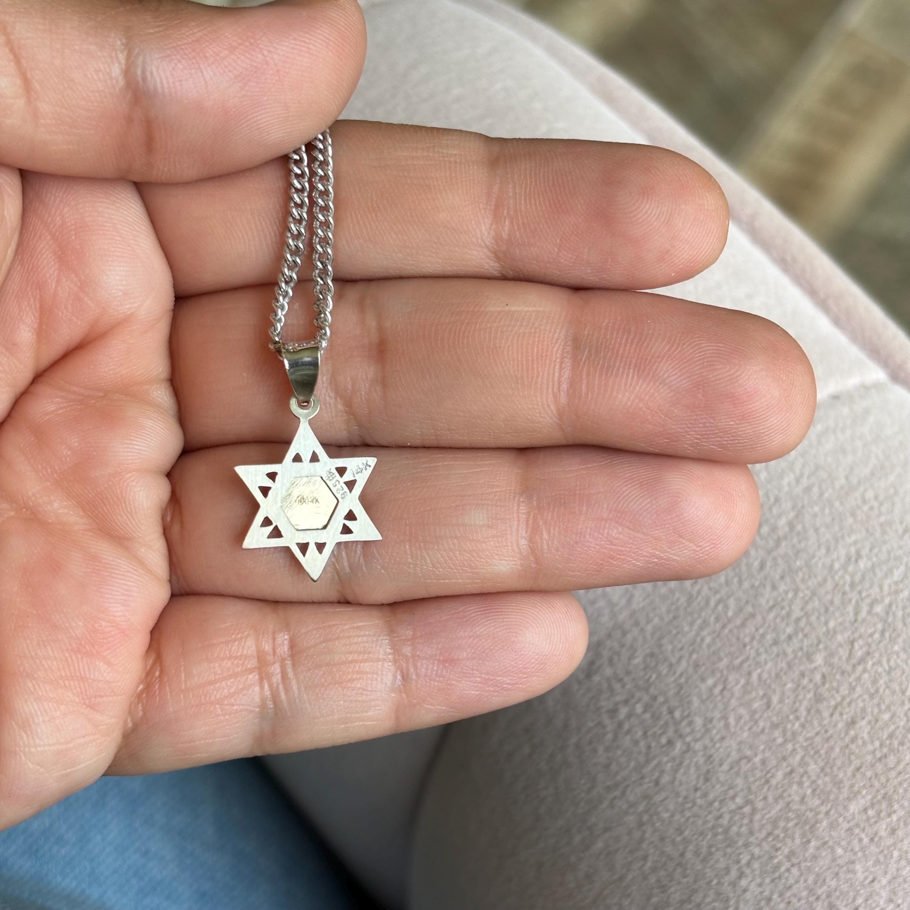Sterling Silver and 14k Yellow Gold Star of David 14" Necklace