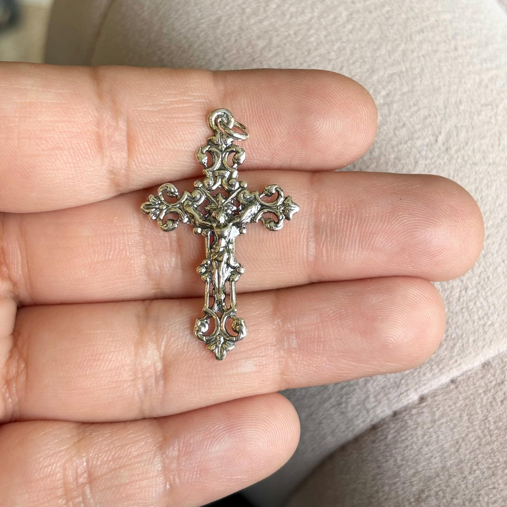 Sterling Silver Ornate Crucifix Cross Pendant