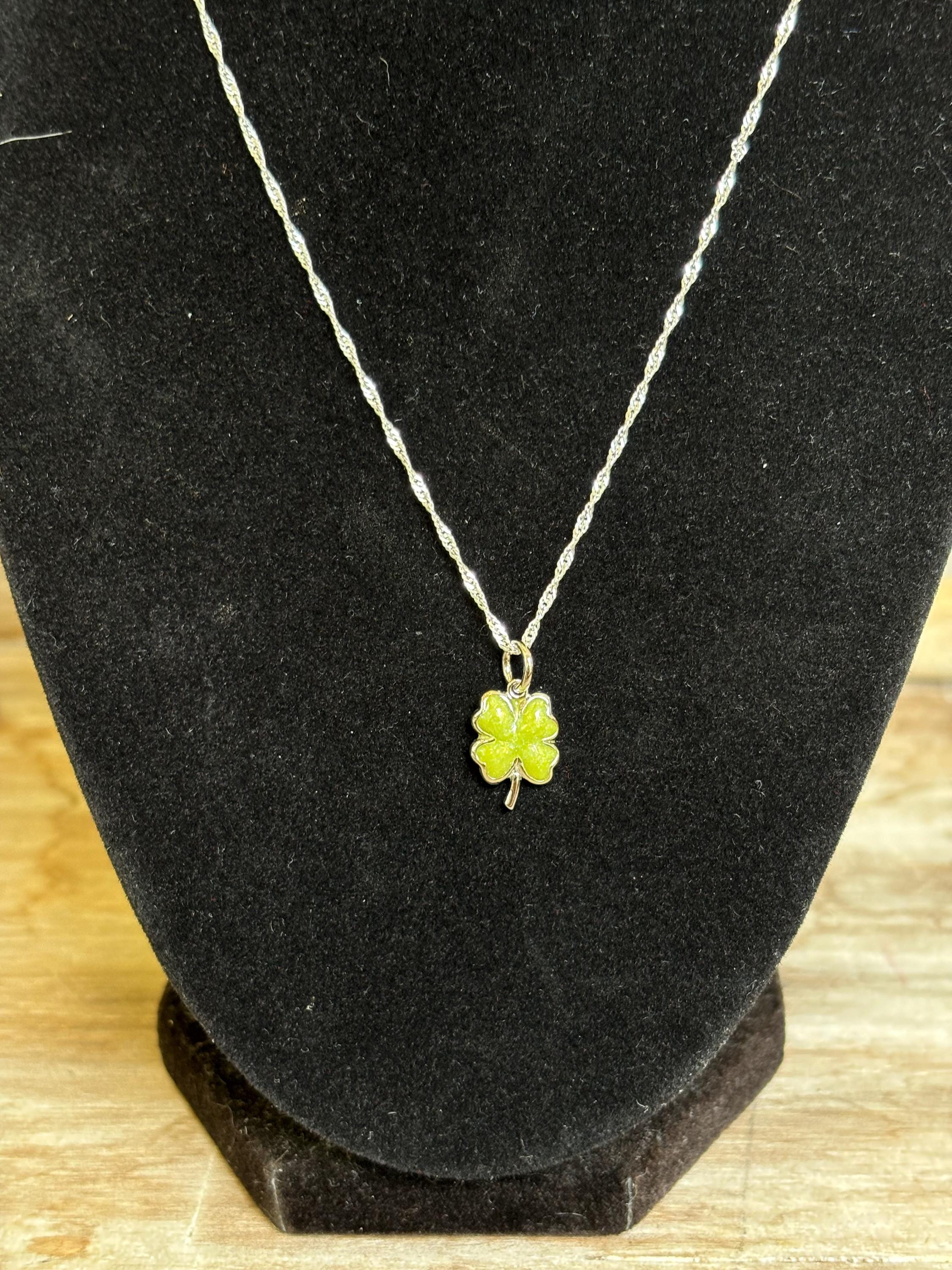 Sterling Silver Green Enamel Four Leaf Clover Charm Pendant