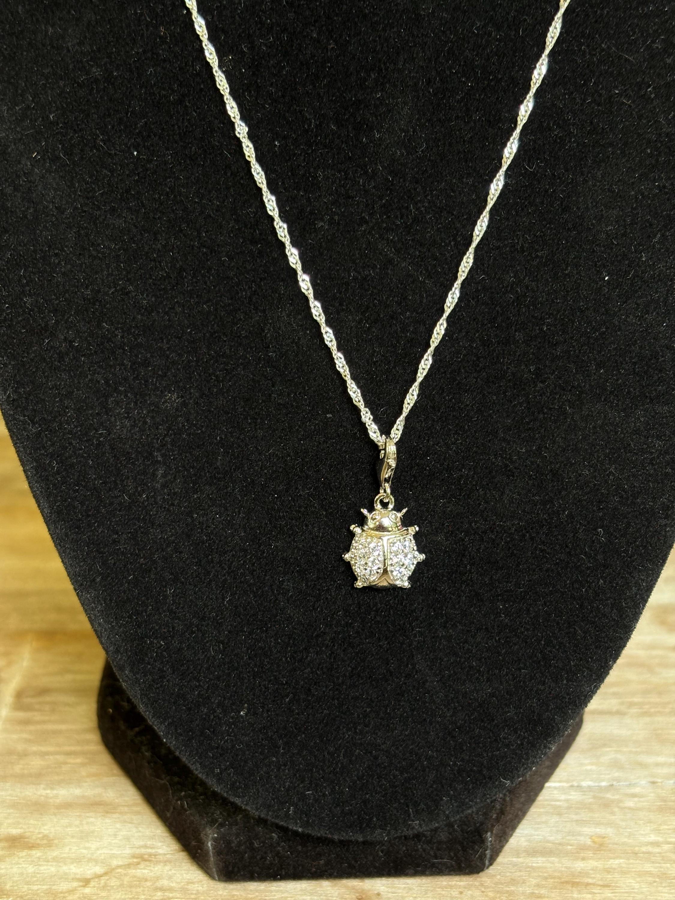 Sterling Silver Curbic Zirconia Ladybug Pendant Charm