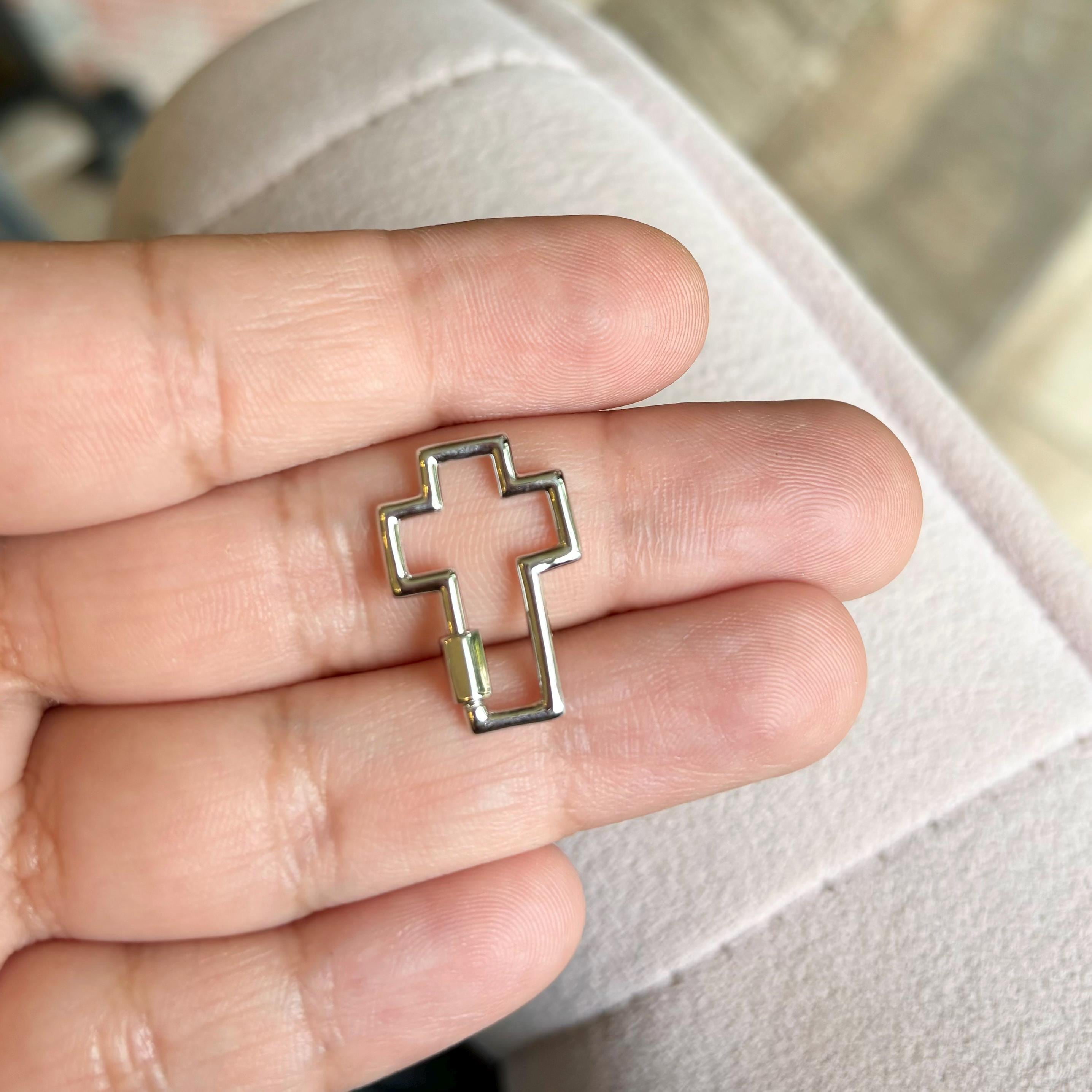 Sterling Silver Cross Carabiner Screw Clasp