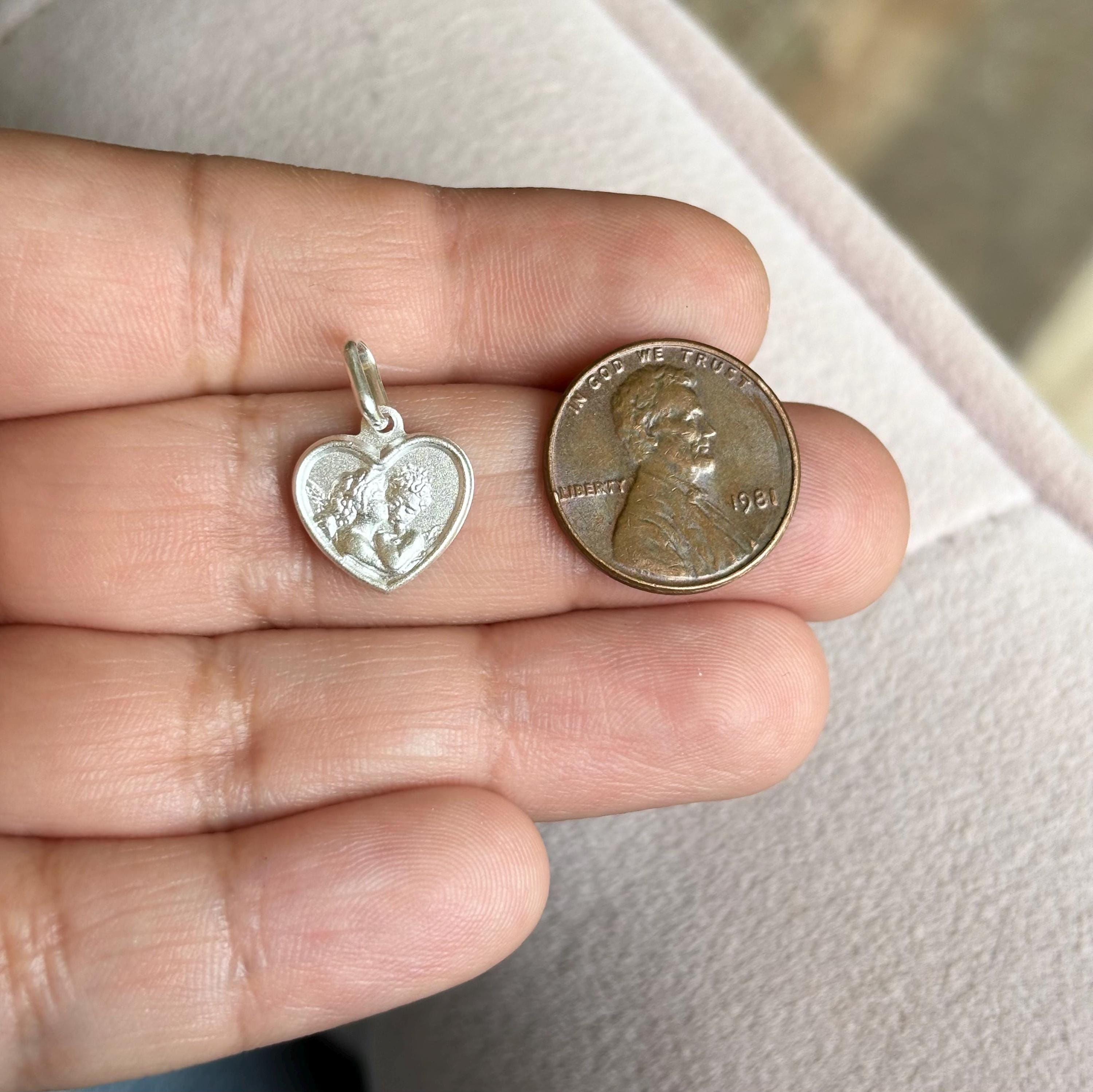 Sterling Silver Matte Angel Heart Charm Pendant