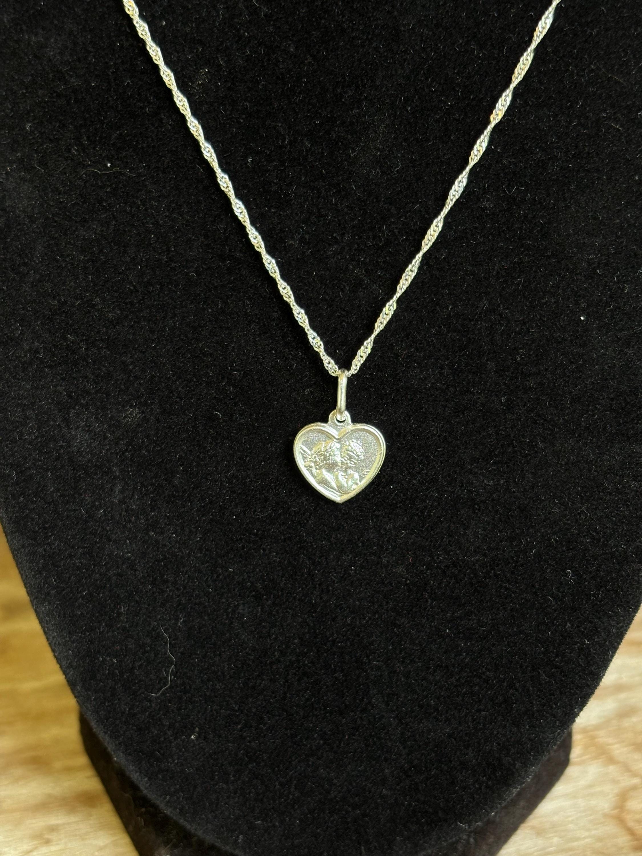Sterling Silver Matte Angel Heart Charm Pendant
