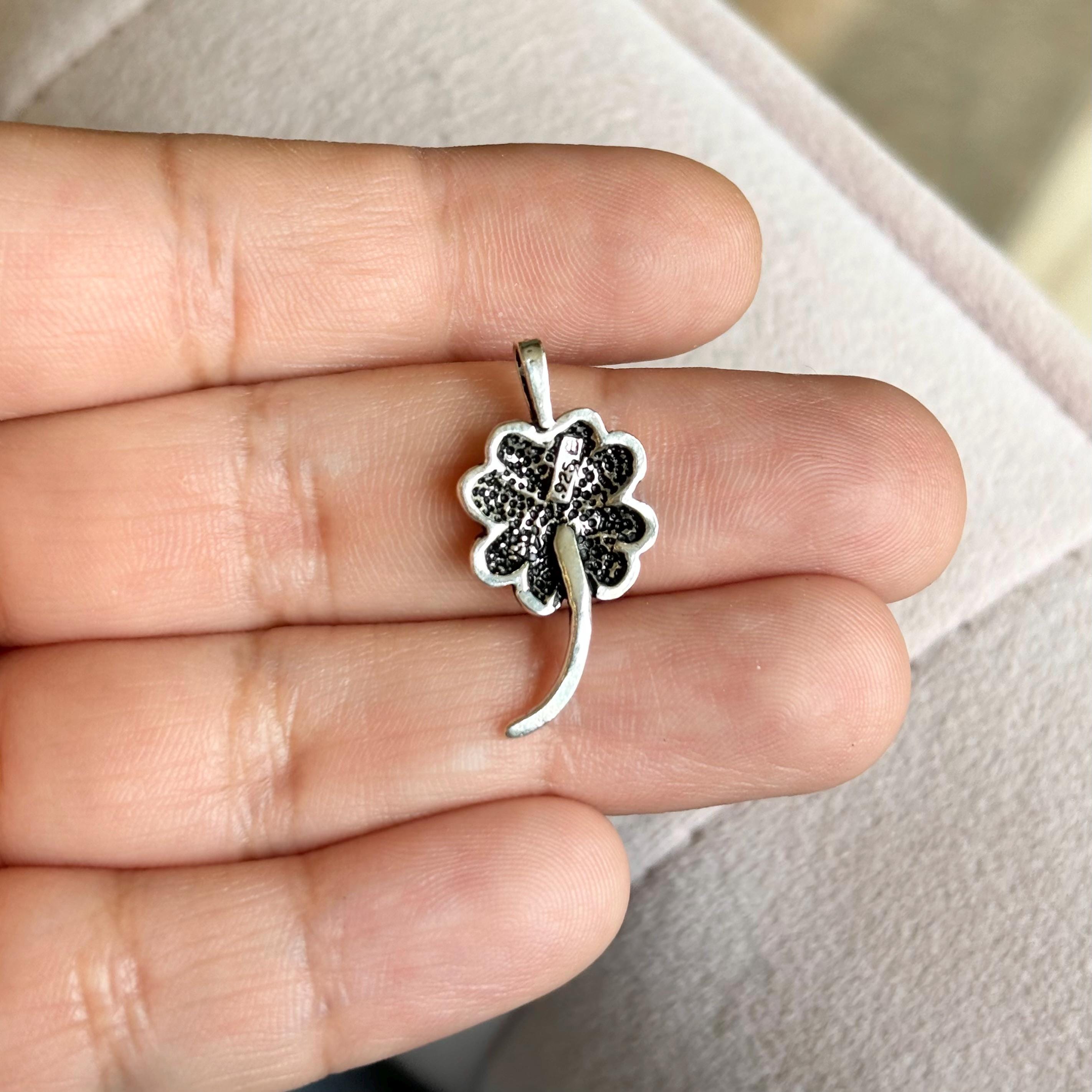 Sterling Silver Antiqued and Textured Four Leaf Clover Chain Slide