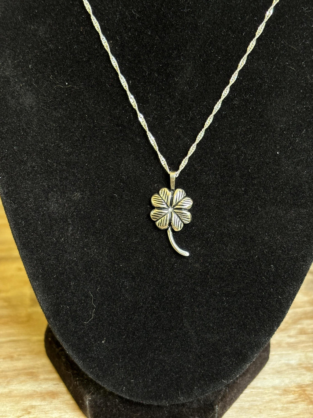 Sterling Silver Antiqued and Textured Four Leaf Clover Chain Slide