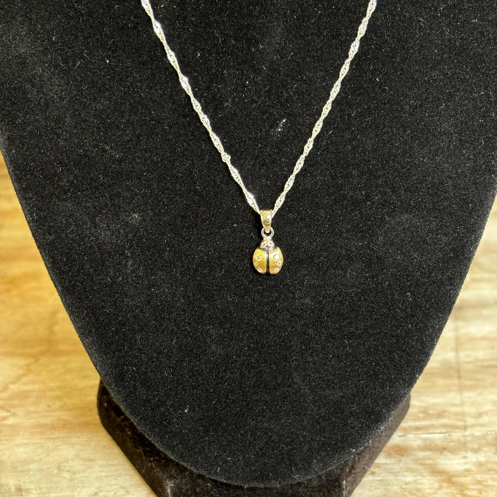 Sterling Silver Gold-plated Cubic Zirconia Ladybug Pendant Charm