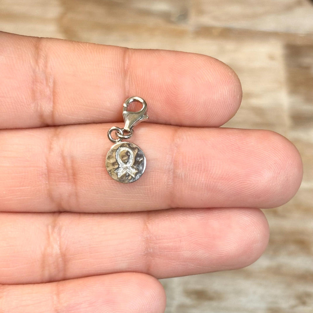 Sterling Silver Hammered Awareness Ribbon Lobster Clasp Charm