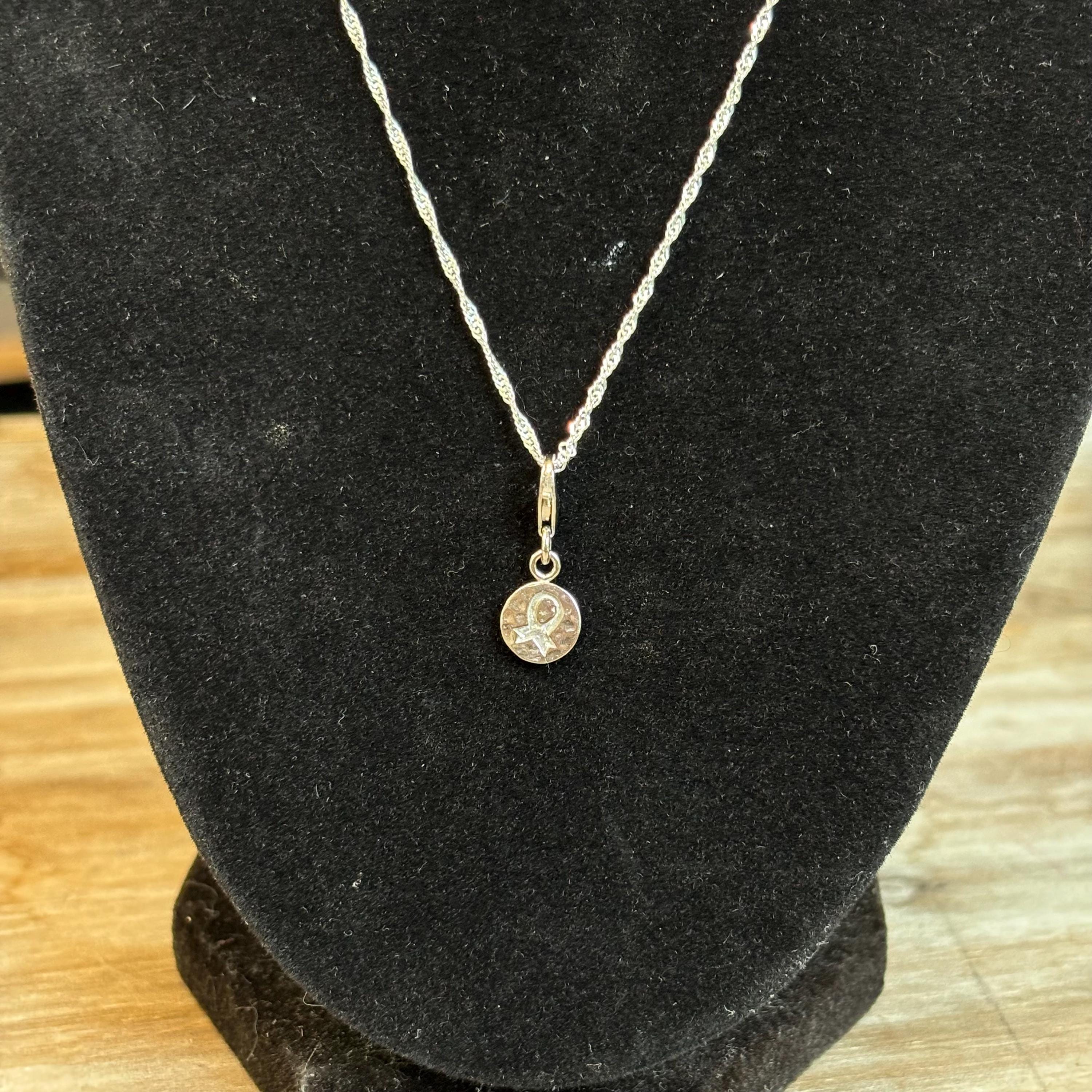 Sterling Silver Hammered Awareness Ribbon Lobster Clasp Charm