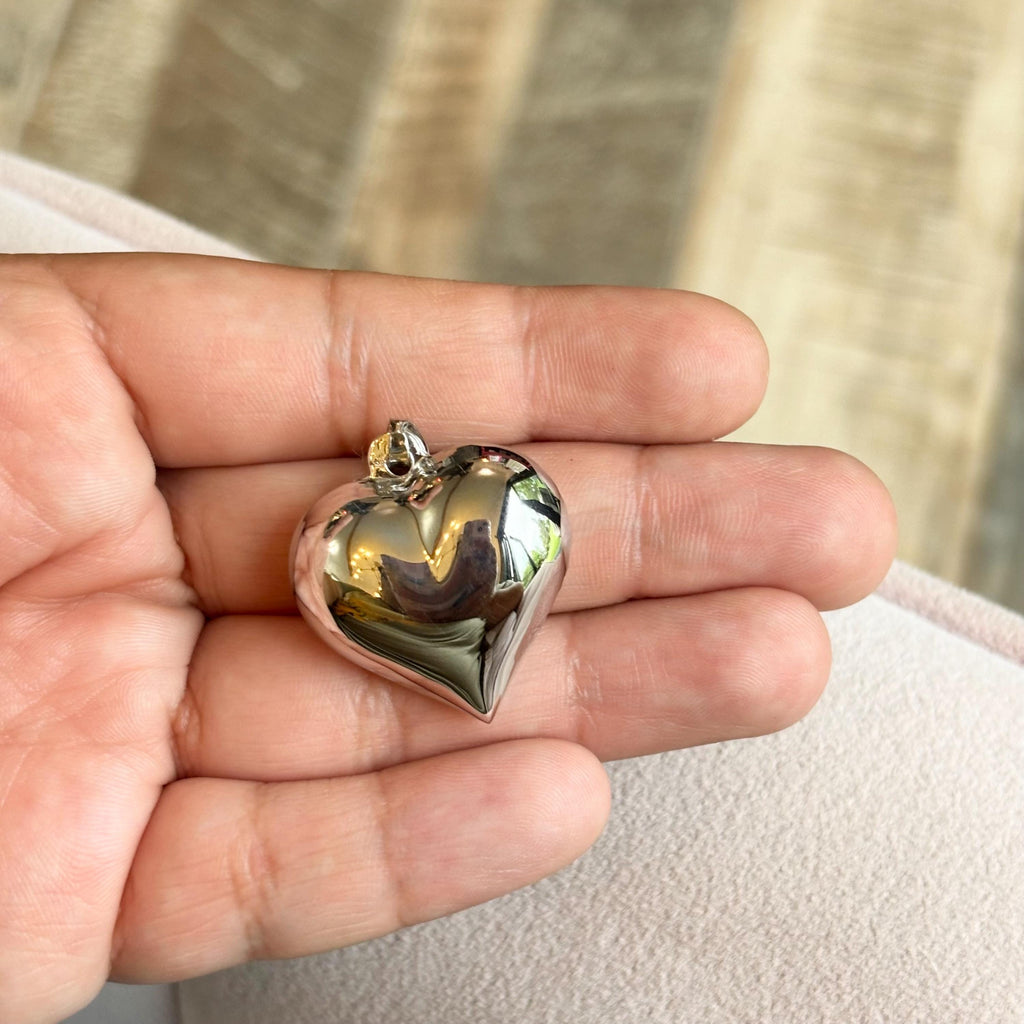 Sterling Silver Polished and Diamond-cut Two-sided Heart Charm Pendant
