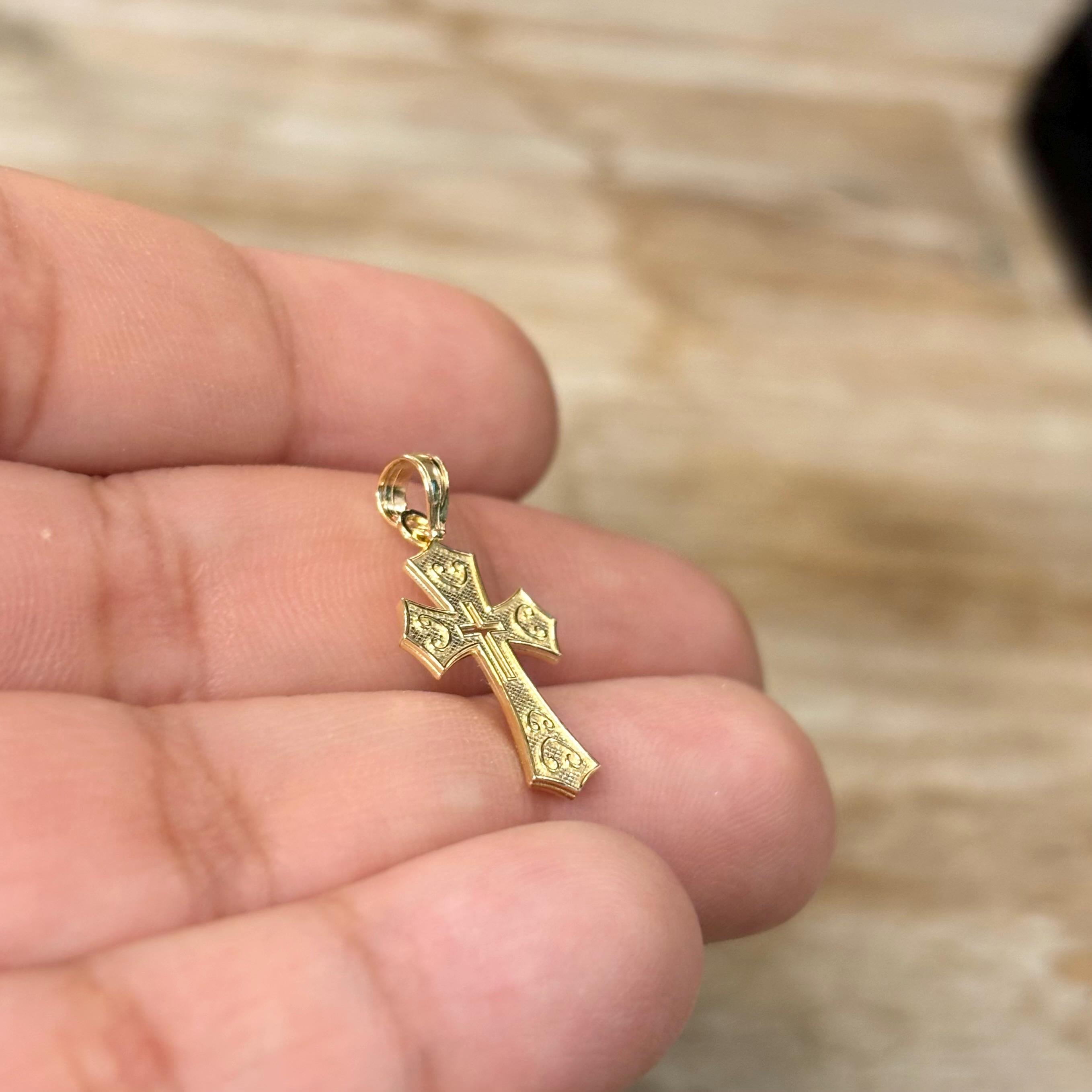 14k Gold Cut-out Center Cross Charm Pendant