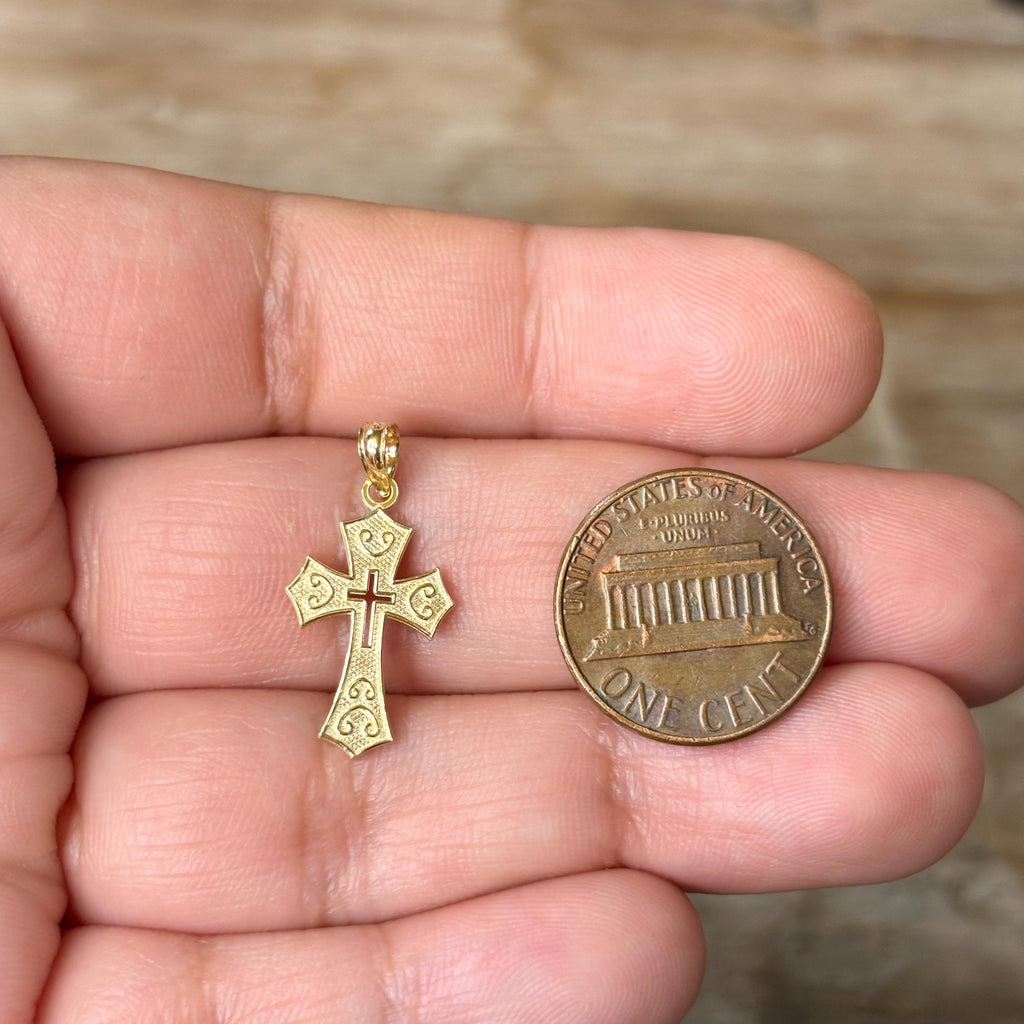 14k Gold Cut-out Center Cross Charm Pendant