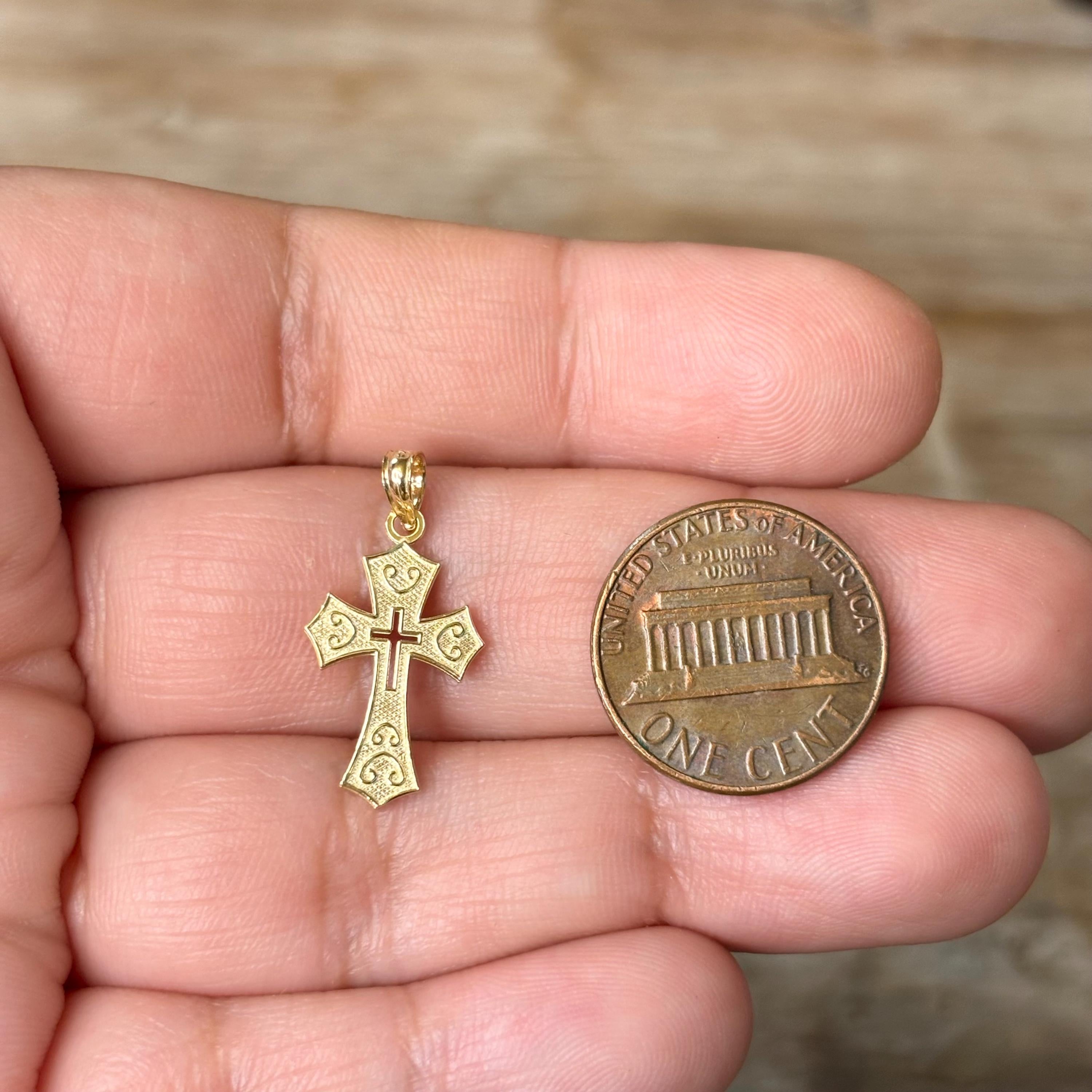 14k Gold Cut-out Center Cross Charm Pendant