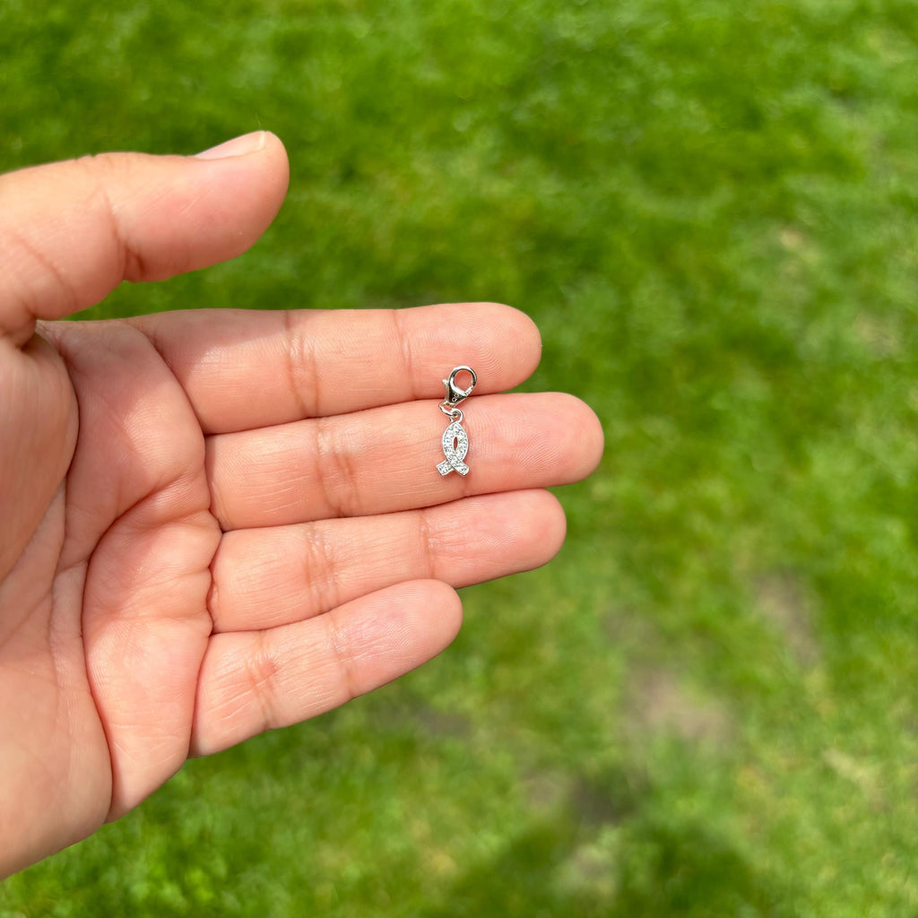 Sterling Silver Crystal Awareness Ribbon Charm with Fancy Lobster Clasp
