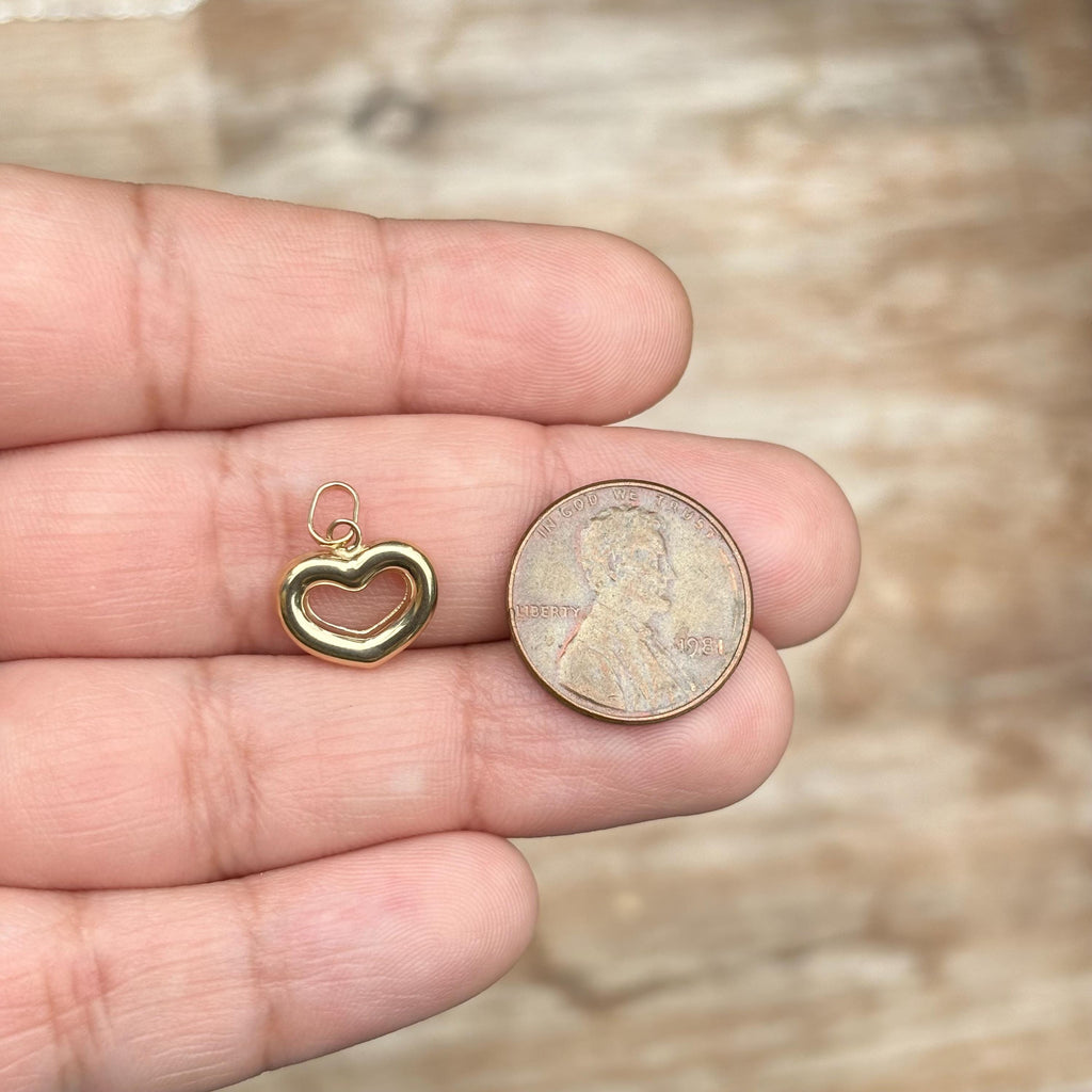 14K Gold Cut-out Puffed Heart Charm Pendant Small