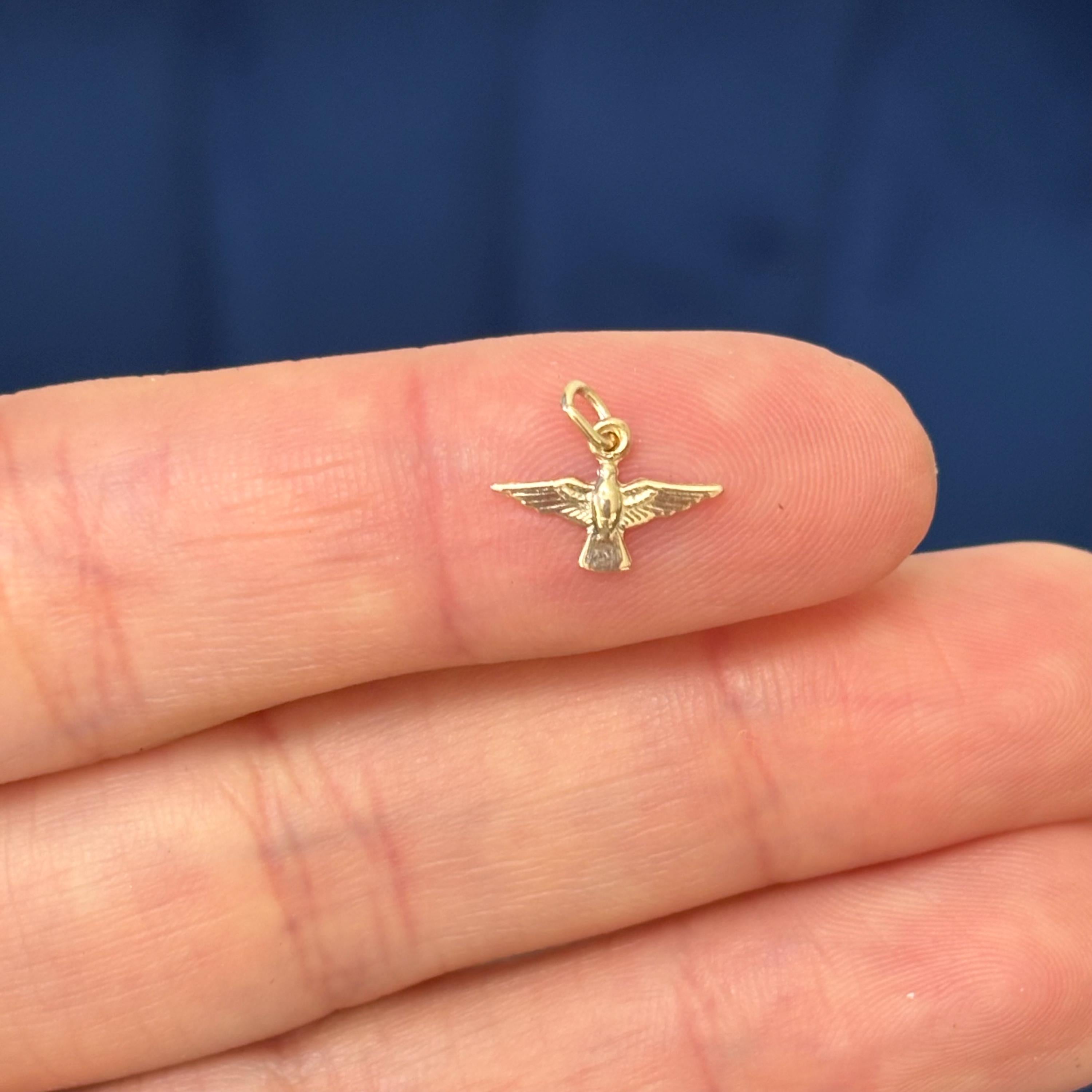 14k Yellow Gold Textured Dove Charm Pendant