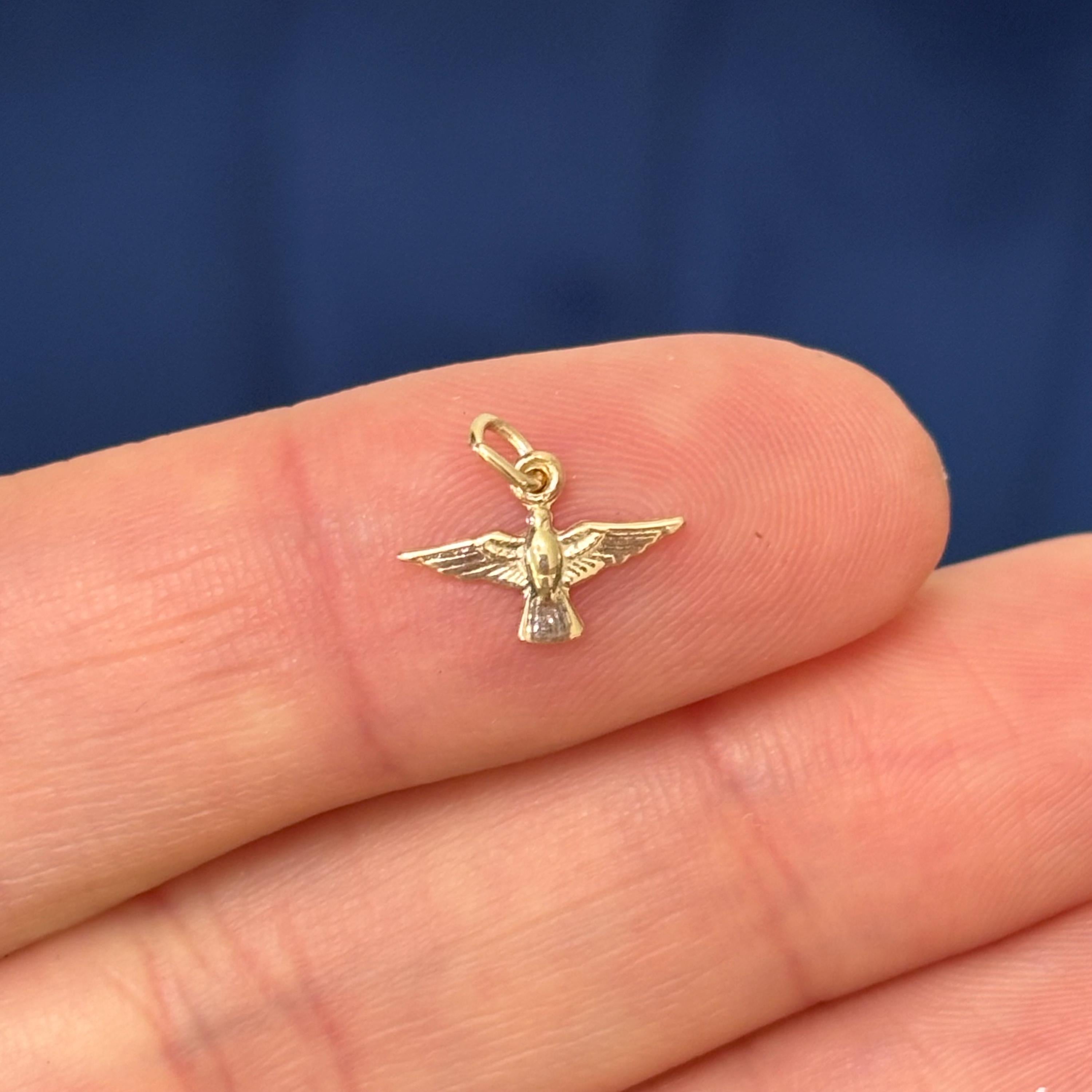 14k Yellow Gold Textured Dove Charm Pendant