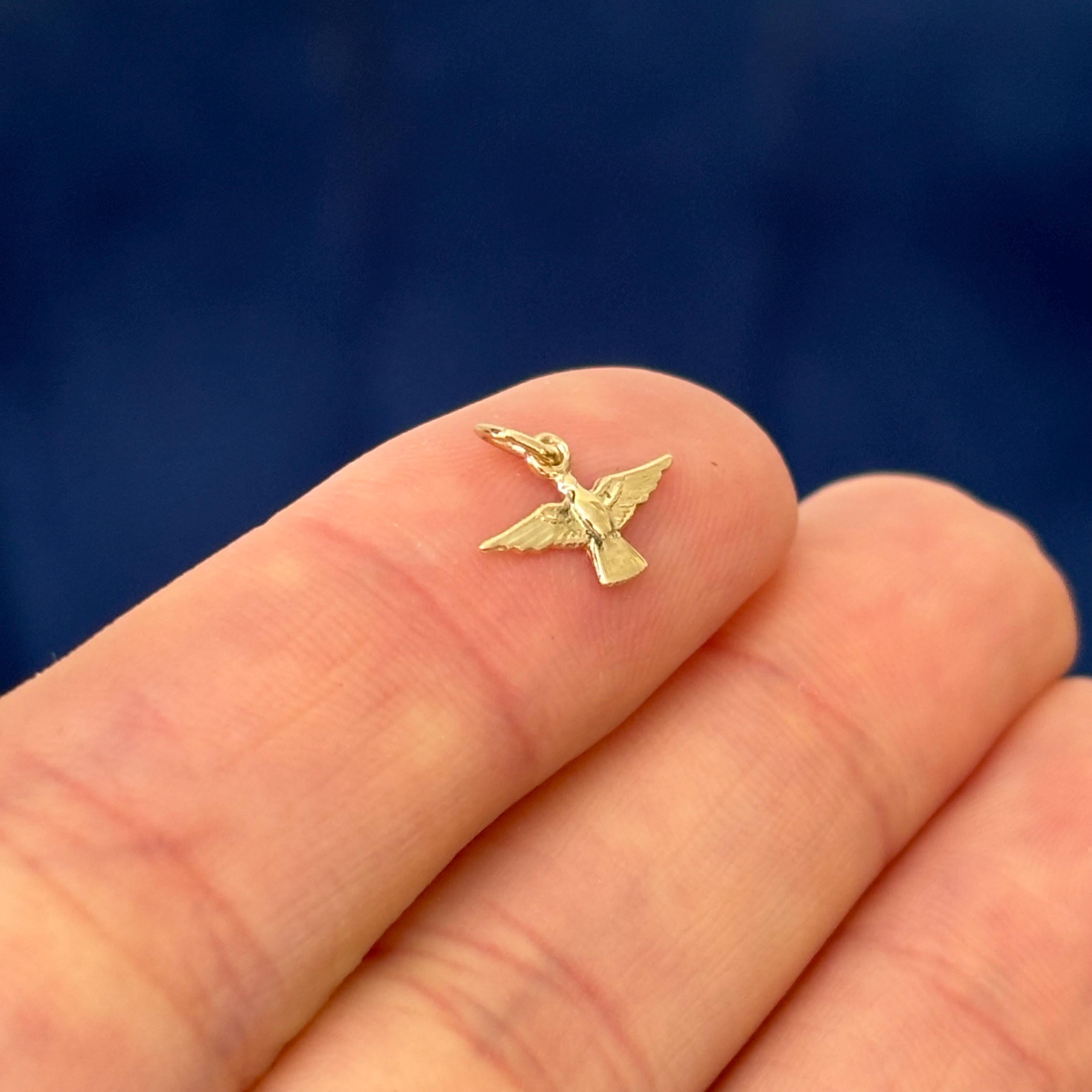 14k Yellow Gold Textured Dove Charm Pendant
